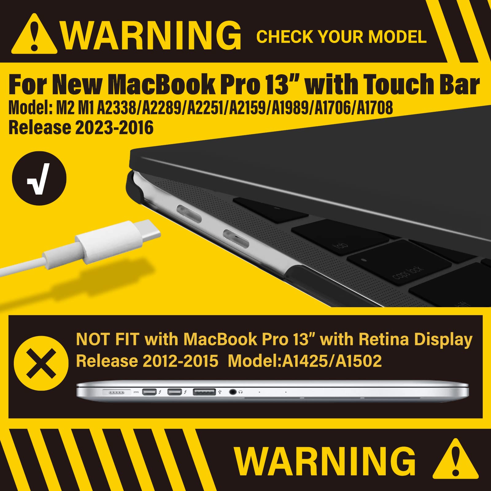 Cases & Skins: MacBook Pro 13 Inch Case 2016-2023 M1 M2 A2338 A2289 A2251 A2159 Hard Shell Case Keyboard Cover Black