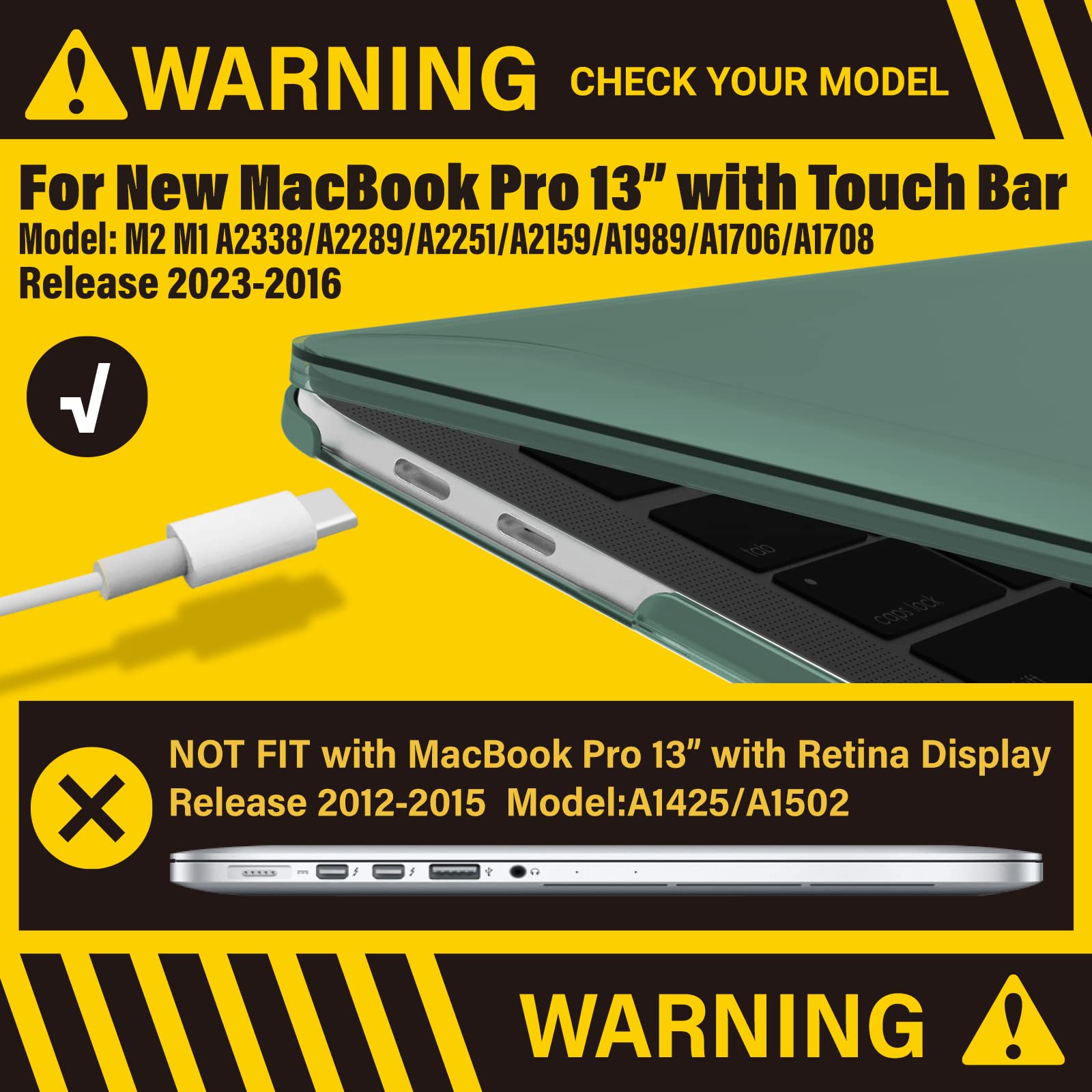 Cases & Skins: Suitable for  Midnight Green MacBook Pro 13 Inch Case 2016-2023 M1 M2 A2338 A2289 A2251 A2159 Hard Shell Case Keyboard Cover