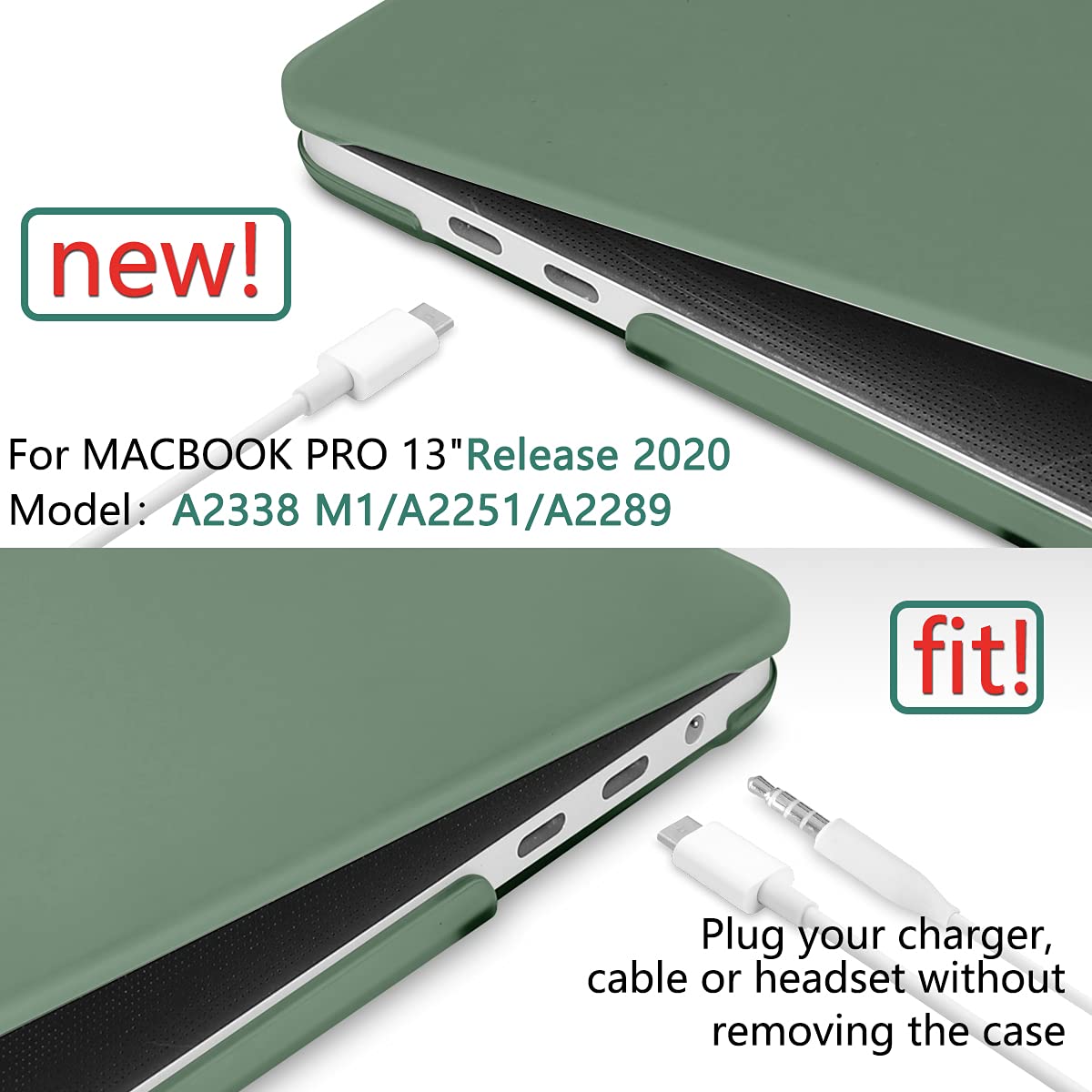 Cases & Skins: Suitable for  Midnight Green MacBook Pro 13 Inch Case 2016-2023 M1 M2 A2338 A2289 A2251 A2159 Hard Shell Case Keyboard Cover