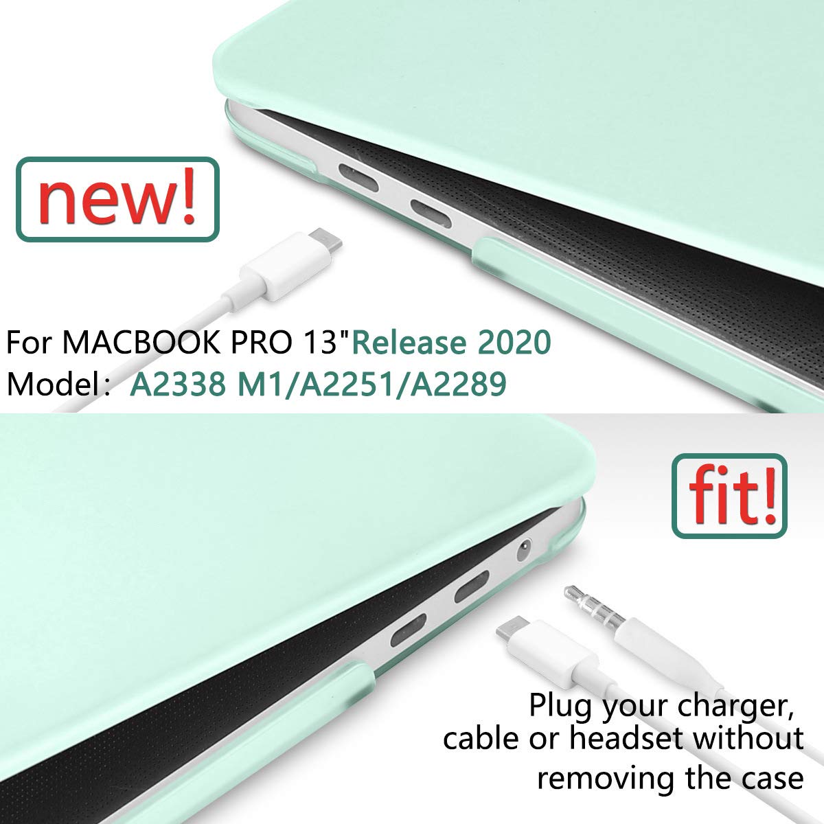 Cases & Skins: Suitable for  Green MacBook Pro 13 Inch Case 2016-2023 M1 M2 A2338 A2289 A2251 A2159 Hard Shell Case Keyboard Cover