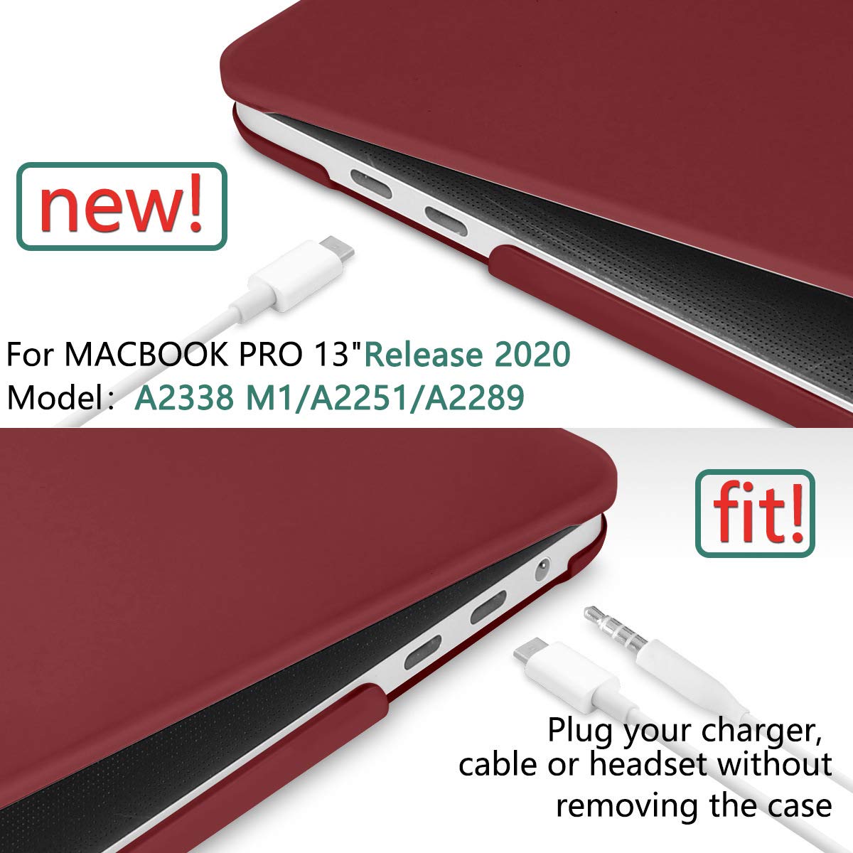 Cases & Skins: Wine Red MacBook Pro 13 Inch Case 2016-2023 M1 M2 A2338 A2289 A2251 A2159 Hard Shell Case Keyboard Cover