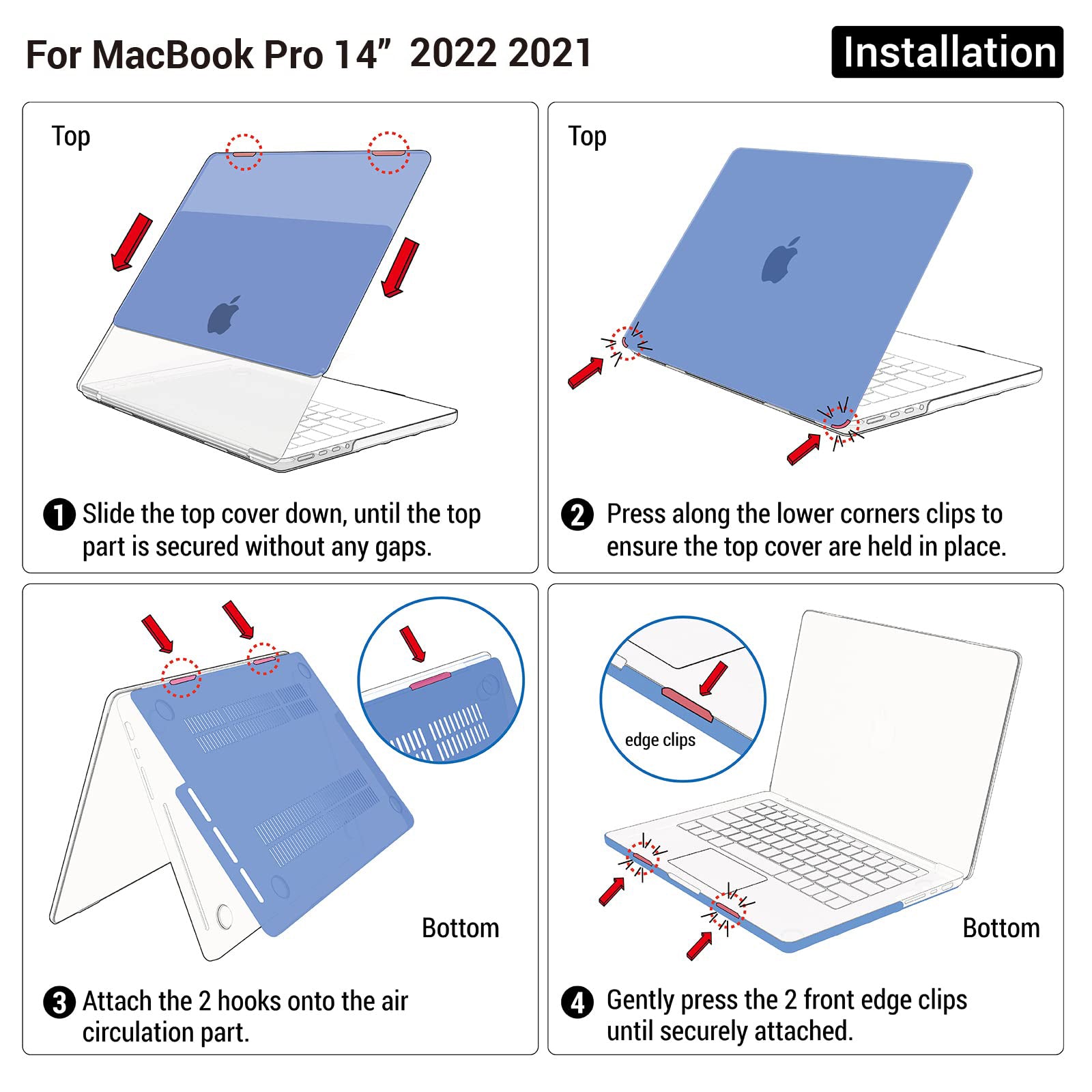 Cases & Skins: Suitable for MacBook Pro 14 Max Inch Case 2023 2022 2021 M2 A2779 M1 A2442 Hardshell Case Keyboard Cover Blue