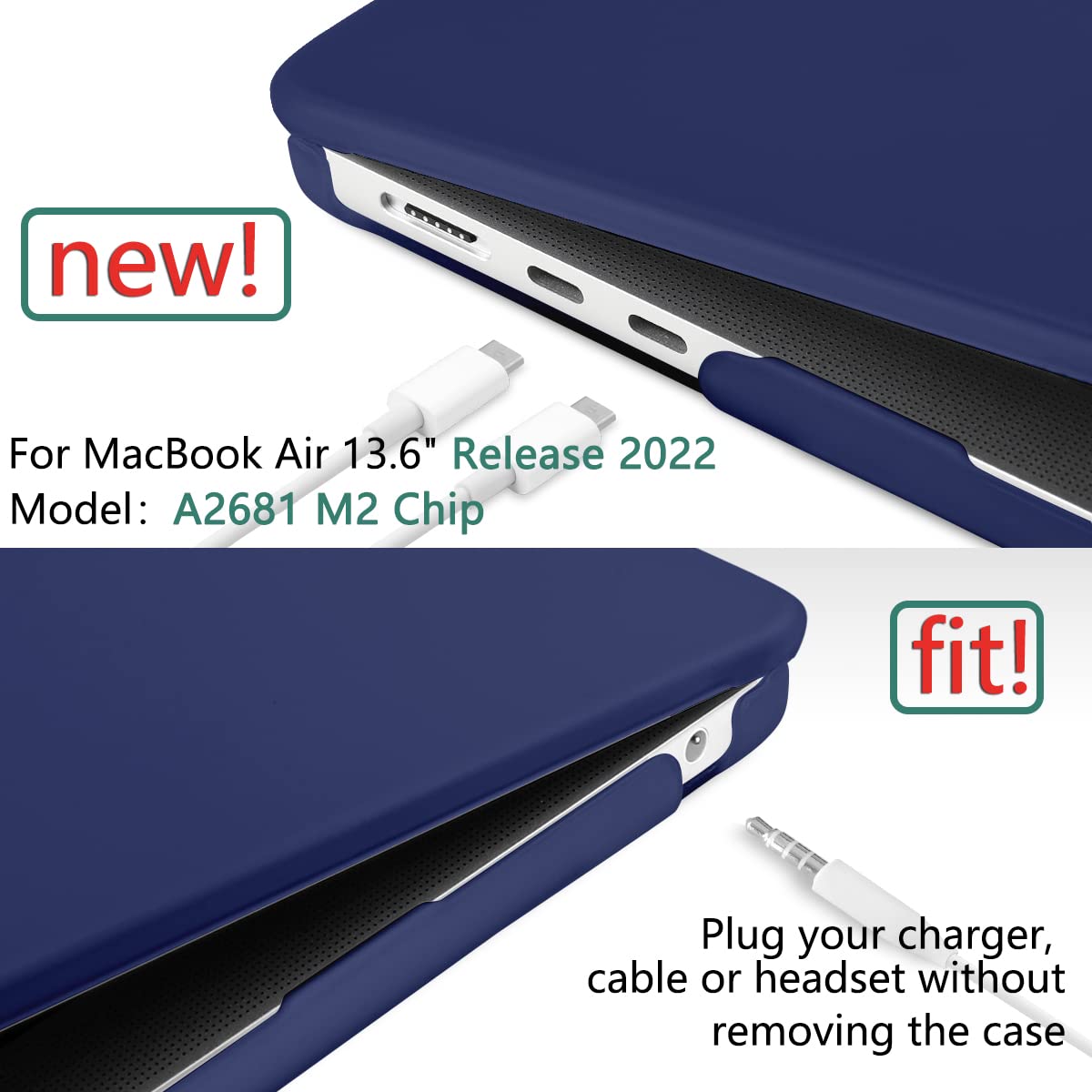 Cases & Skins: Suitable for  2023 2022 MacBook Air 13 inch case M2 Model A2681 Hard Shell Case Keyboard Cover Blue