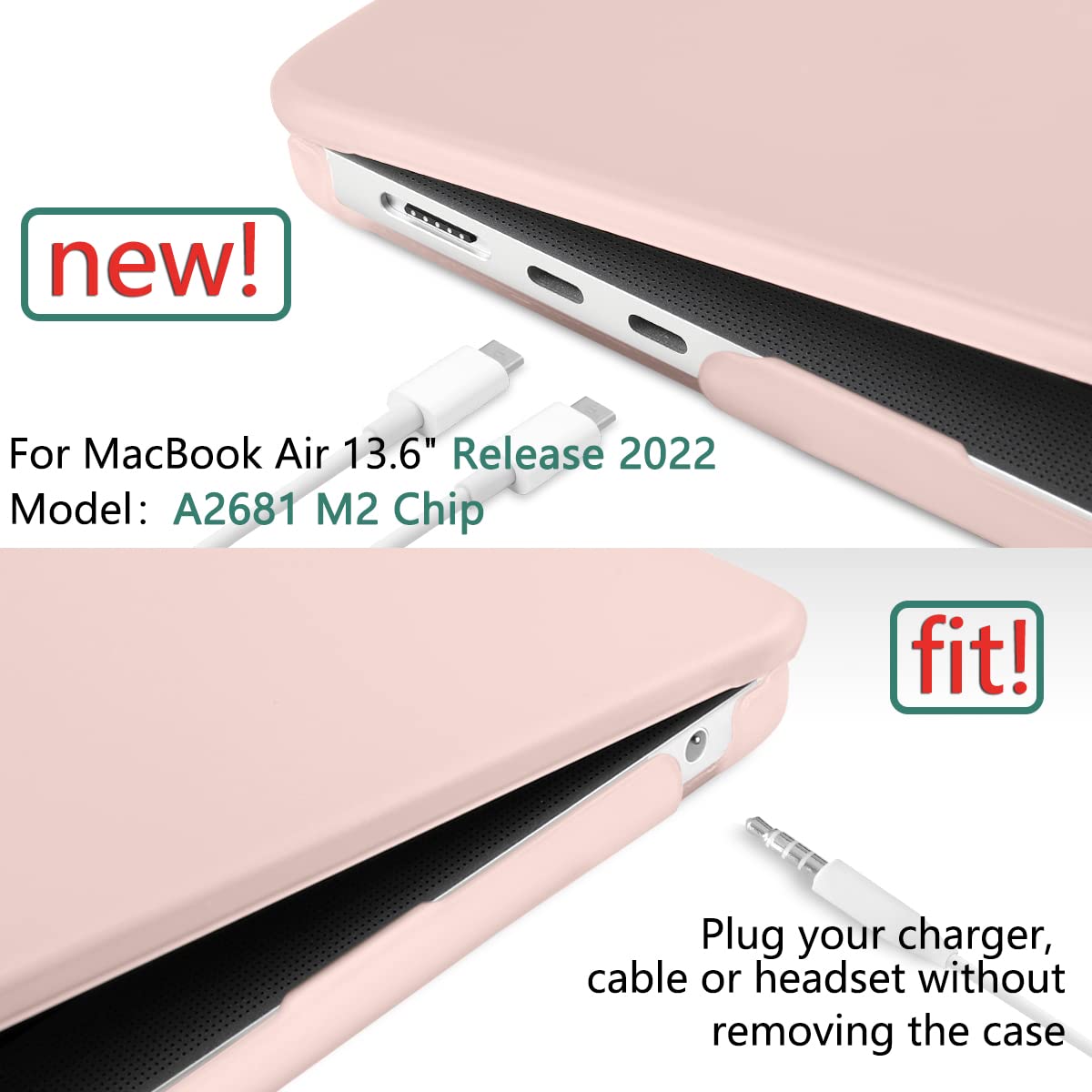 Cases & Skins: Suitable for  2023 2022 MacBook Air 13 inch case M2 Model A2681 Hard Shell Case Keyboard Cover Sold Pink