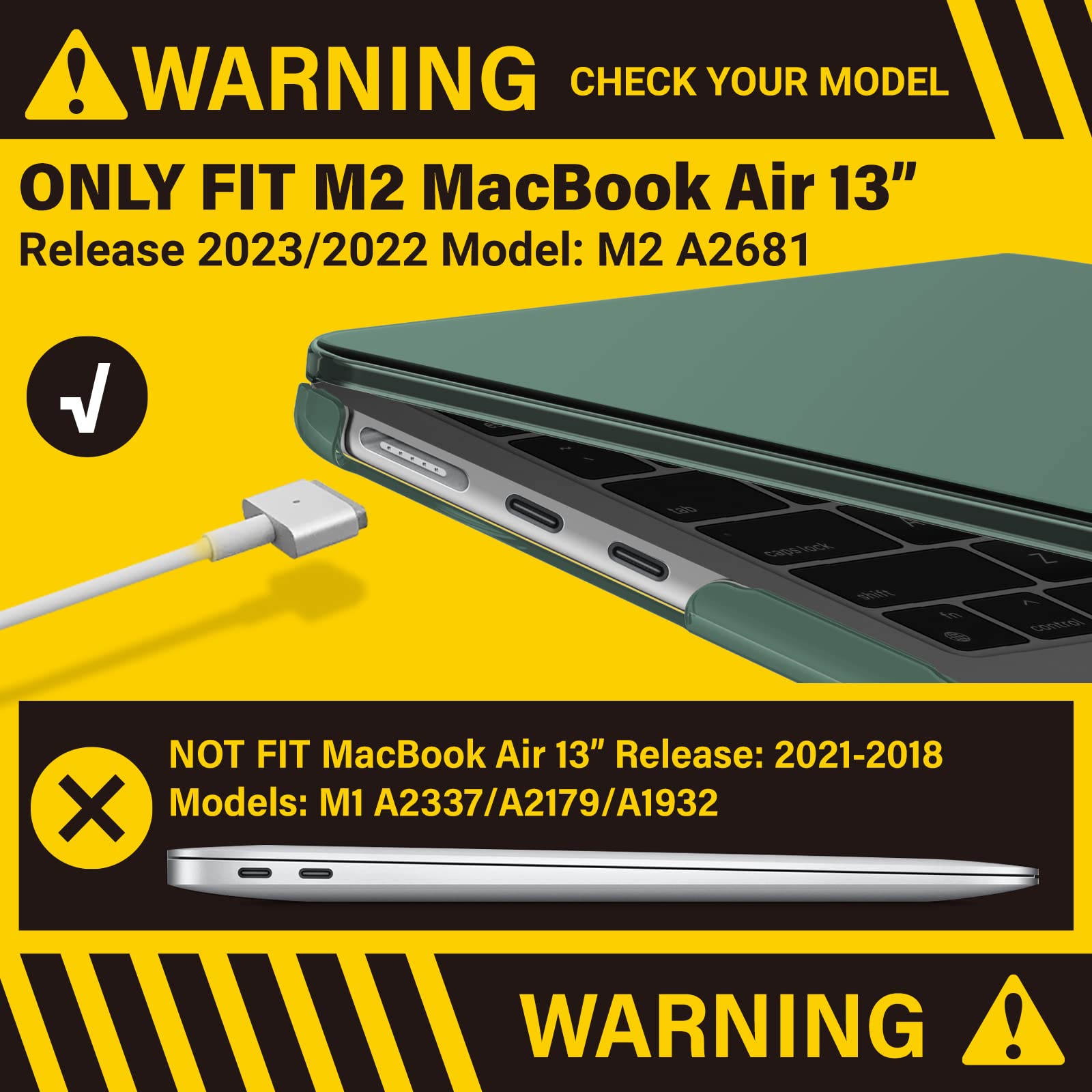 Cases & Skins: Suitable for  2023 2022 MacBook Air 13 inch case M2 Model A2681 Hard Shell Case Keyboard Cover Midnight Green
