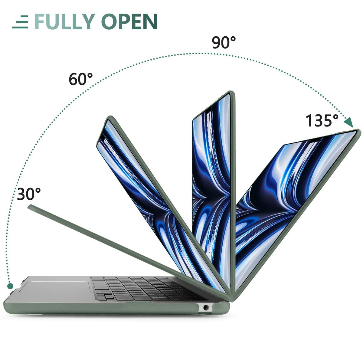 Cases & Skins: Suitable for  2023 2022 MacBook Air 13 inch case M2 Model A2681 Hard Shell Case Keyboard Cover Midnight Green