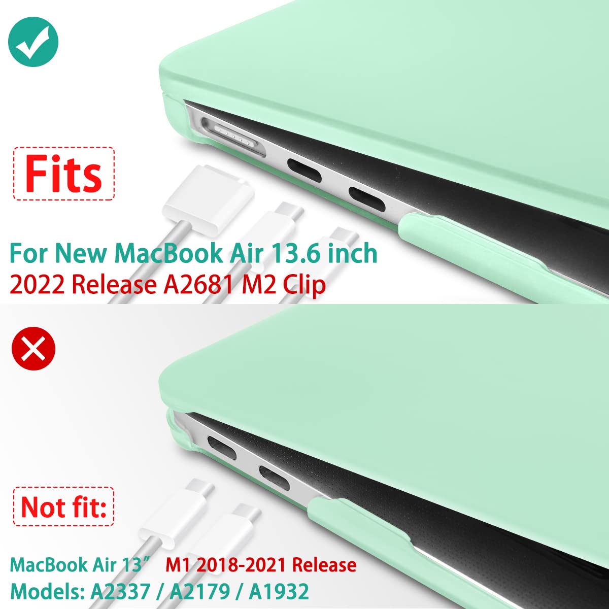 Cases & Skins: Suitable for  2023 2022 MacBook Air 13 inch case M2 Model A2681 Hard Shell Case Keyboard Cover Green