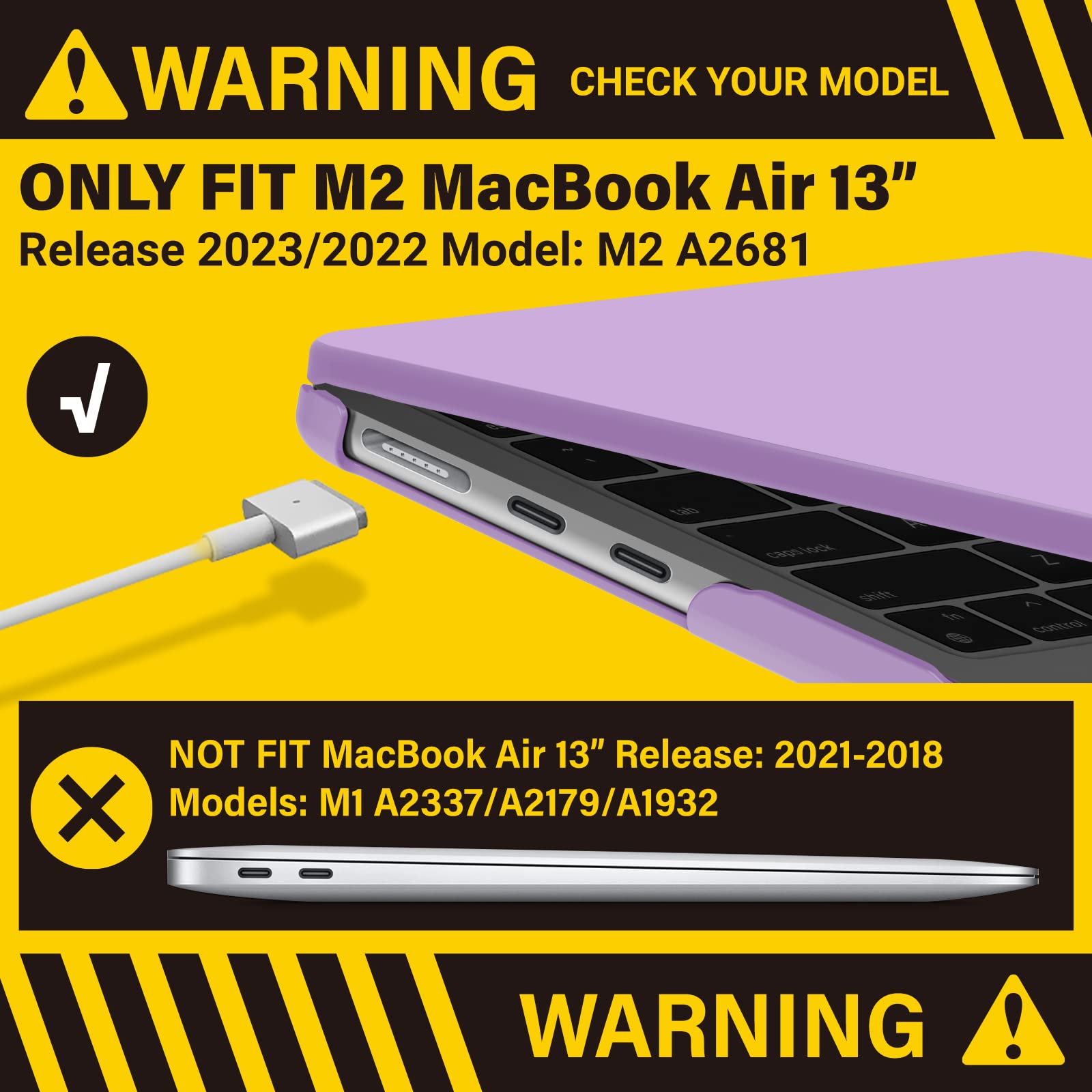Cases & Skins: Suitable for  2023 2022 MacBook Air 13 inch case M2 Model A2681 Hard Shell Case Keyboard Cover Purple
