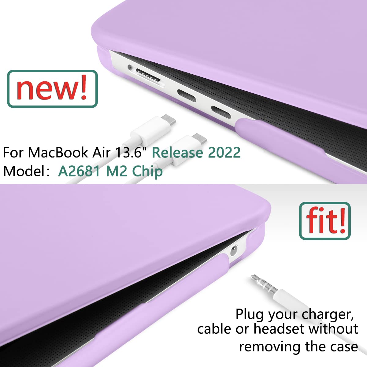 Cases & Skins: Suitable for  2023 2022 MacBook Air 13 inch case M2 Model A2681 Hard Shell Case Keyboard Cover Purple