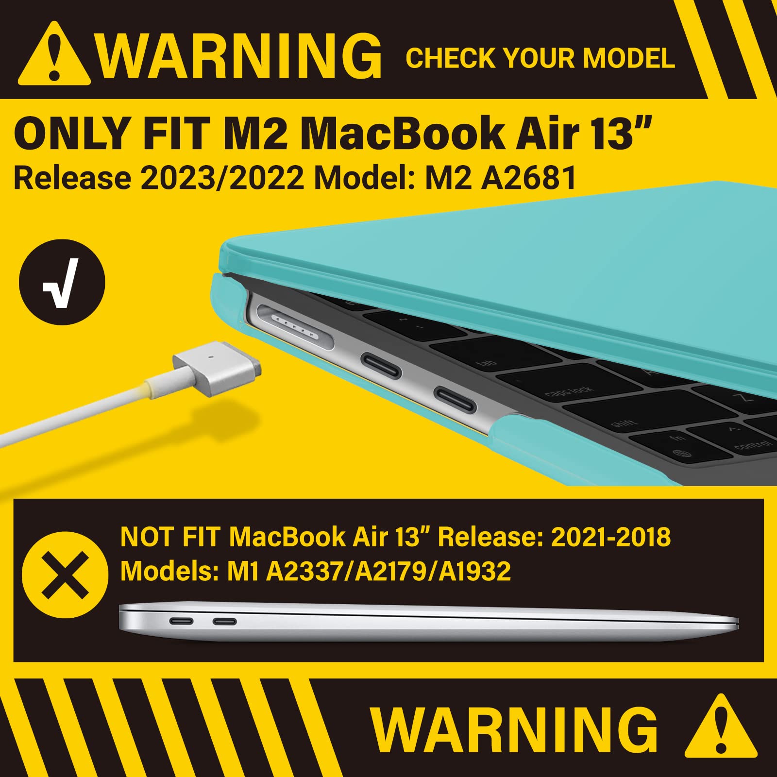 Cases & Skins: Suitable for  2023 2022 MacBook Air 13 inch case M2 Model A2681 Hard Shell Case Keyboard Cover Turquoise