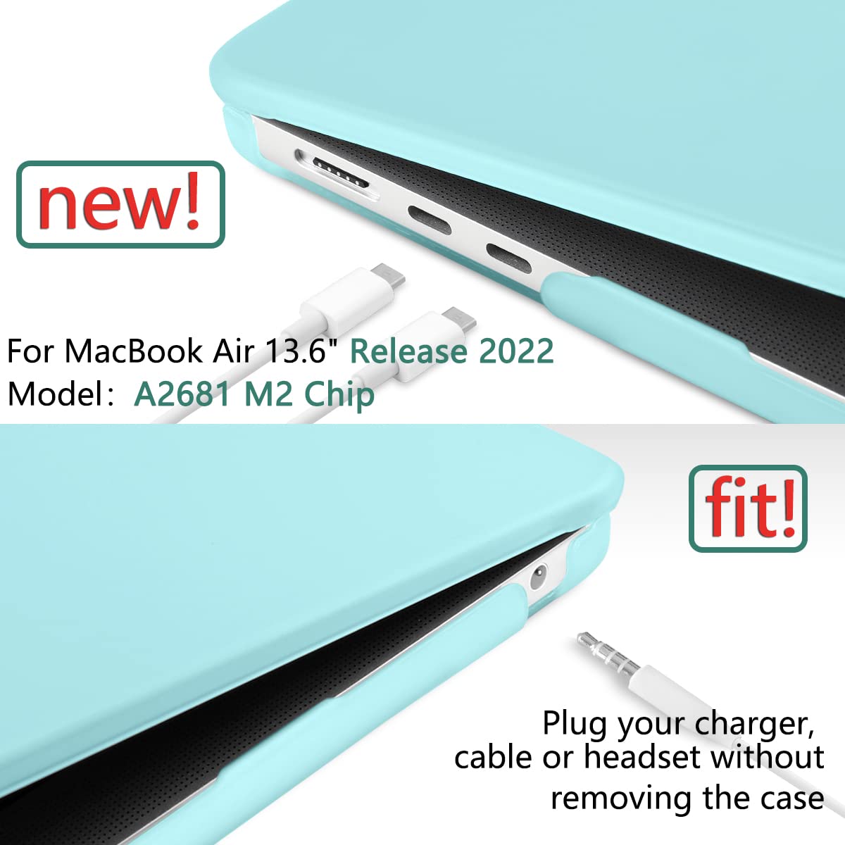 Cases & Skins: Suitable for  2023 2022 MacBook Air 13 inch case M2 Model A2681 Hard Shell Case Keyboard Cover Turquoise