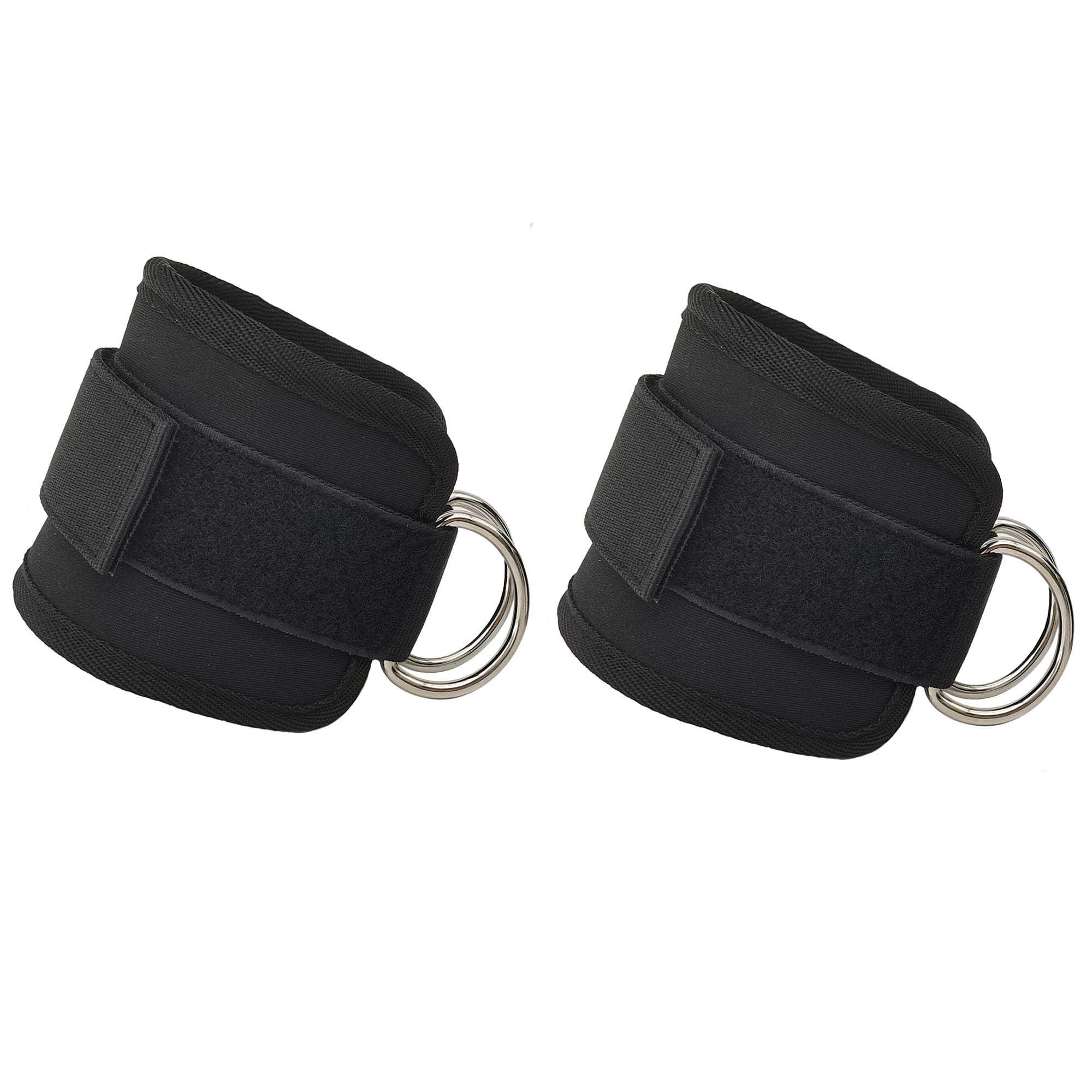 Gym Equipment & Accessories: 2x Adjustable Ankle Straps for Cable Machines D-Rings Gym Cuff Kickbacks Glute Workouts Leg Extensions Straps Hip Black