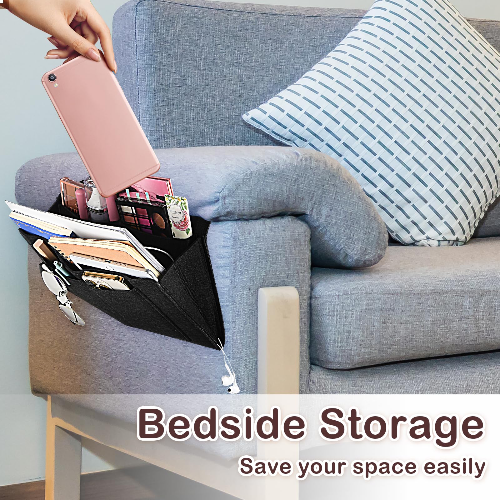 Bookcases & Shelves: Bed Organiser Bedside Caddy Sofa Organiserd Book Magazines Organiser Black