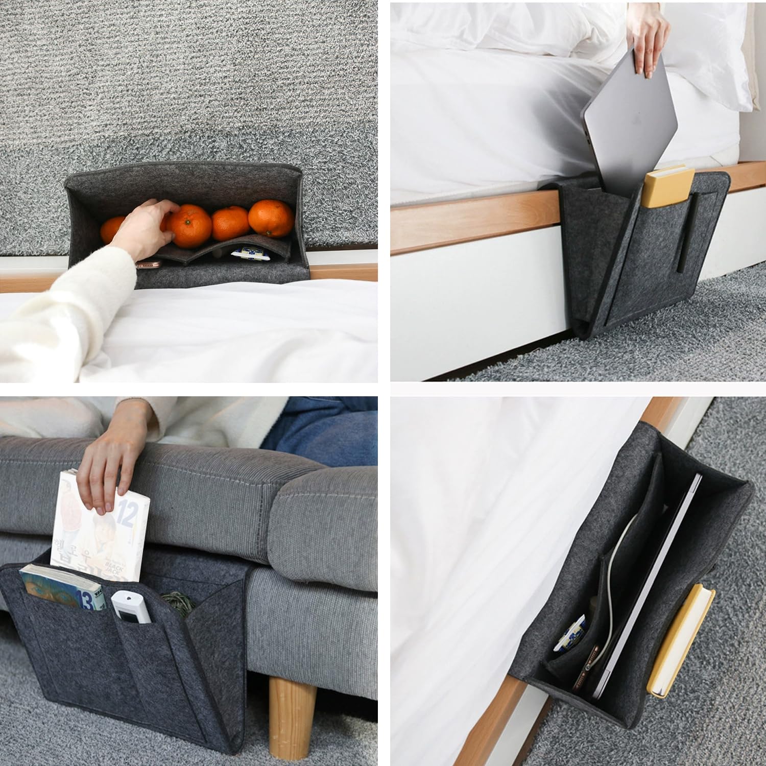 Bedside Tables: Bed Organiser Bed Caddy Sofa Organiser Bedside Organiser Book Magazines Organiser Dark Grey