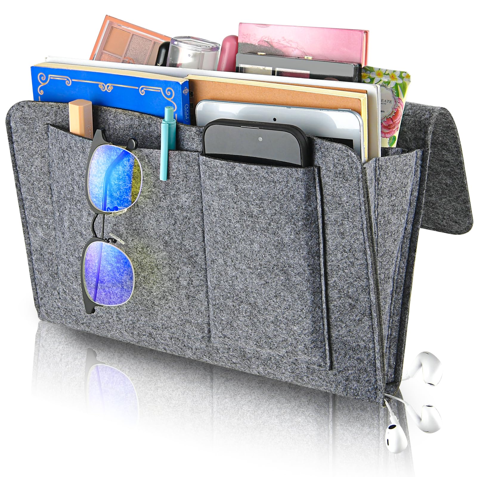 Bedside Tables: Bed Organiser Bed Caddy Sofa Organiser Bedside Organiser Book Magazines Organiser Grey