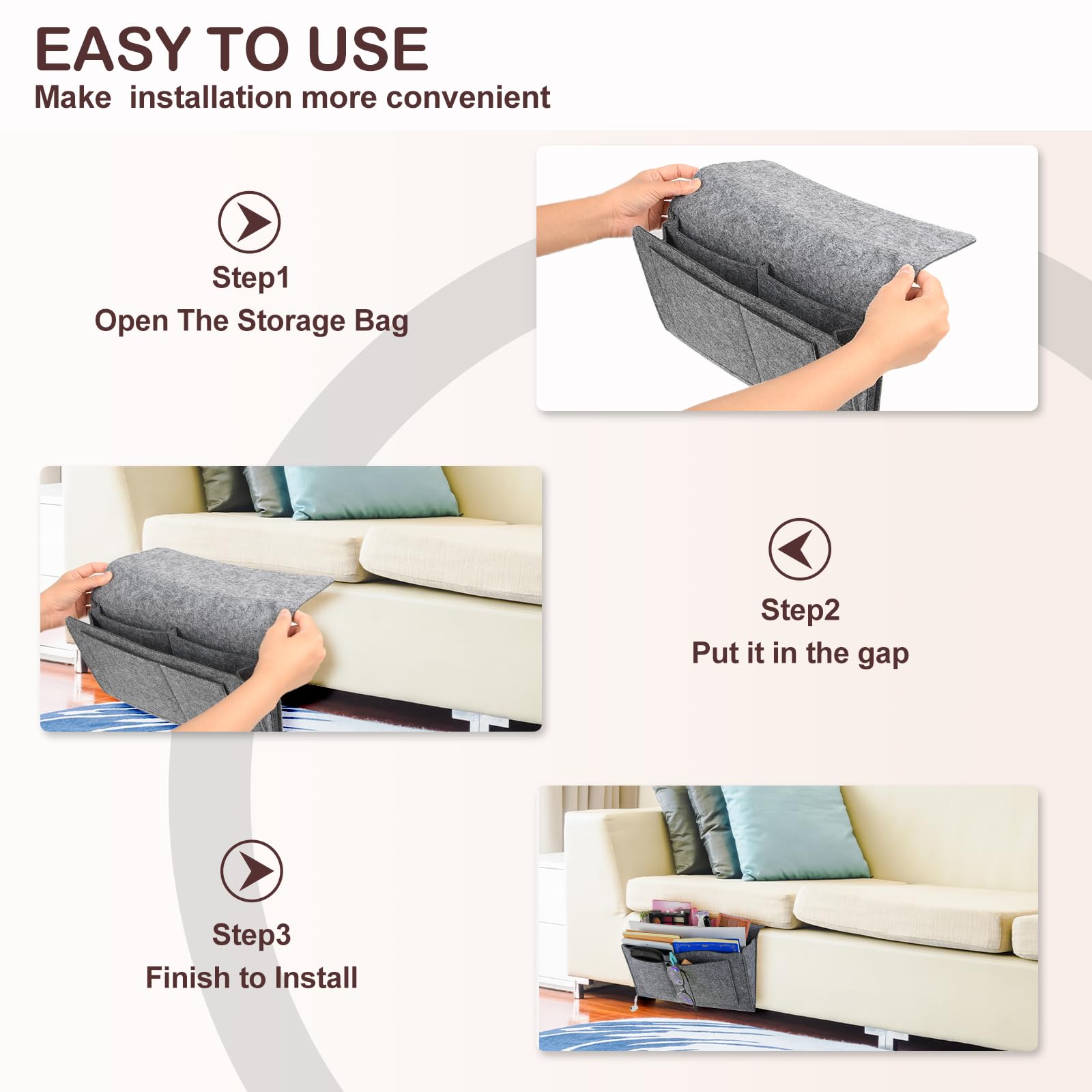 Bedside Tables: Bed Organiser Bed Caddy Sofa Organiser Bedside Organiser Book Magazines Organiser Grey