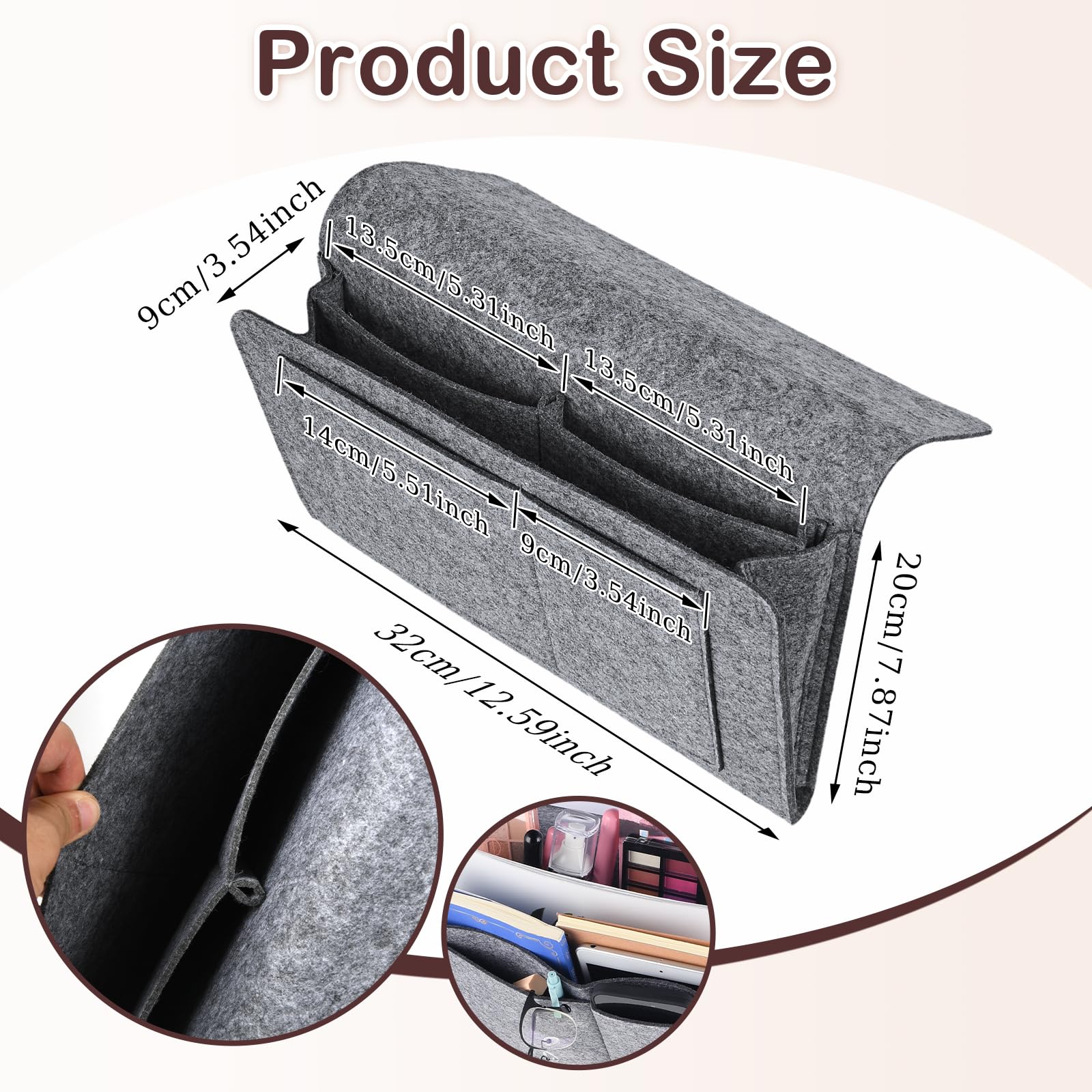 Bedside Tables: Bed Organiser Bed Caddy Sofa Organiser Bedside Organiser Book Magazines Organiser Grey