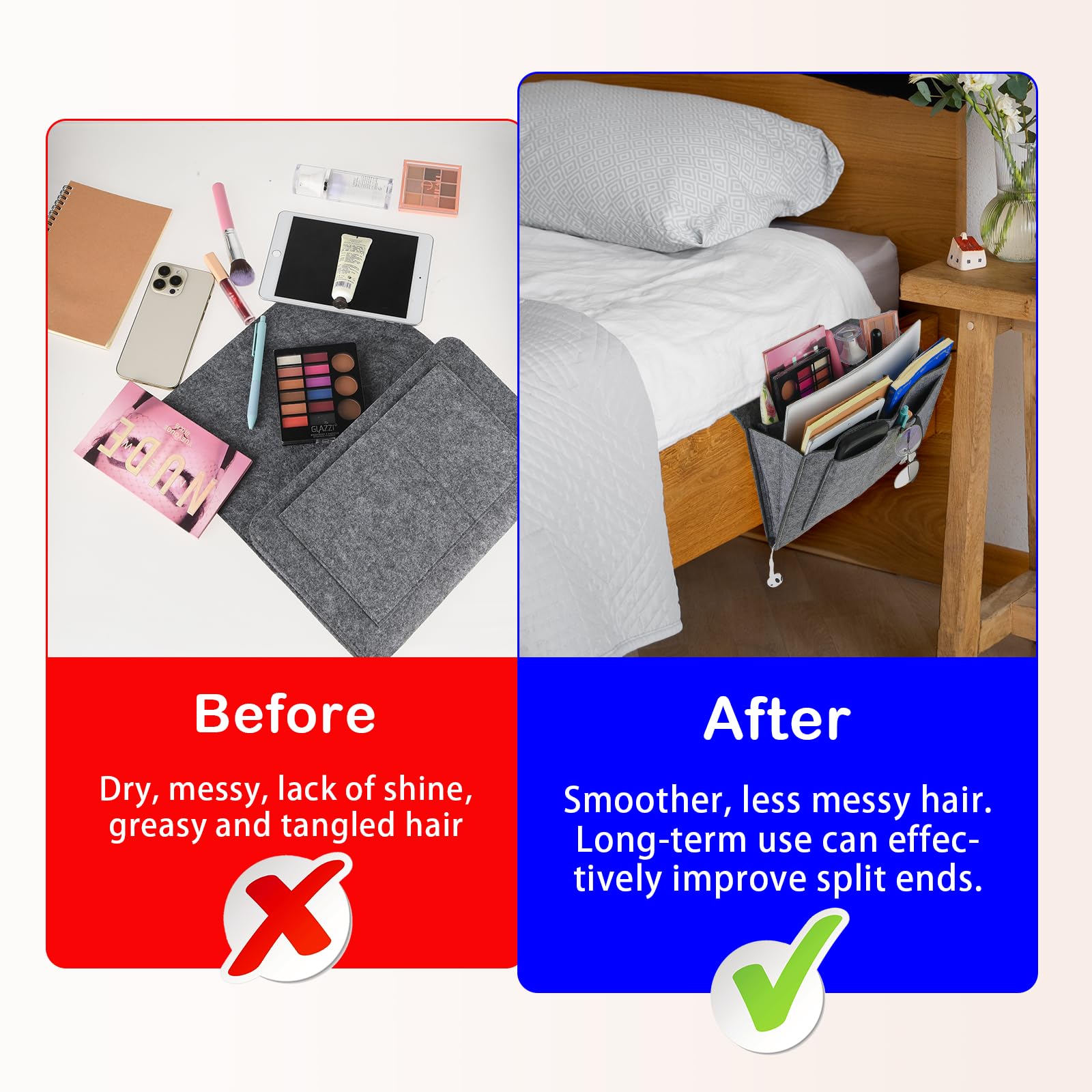 Bedside Tables: Bed Organiser Bed Caddy Sofa Organiser Bedside Organiser Book Magazines Organiser Grey