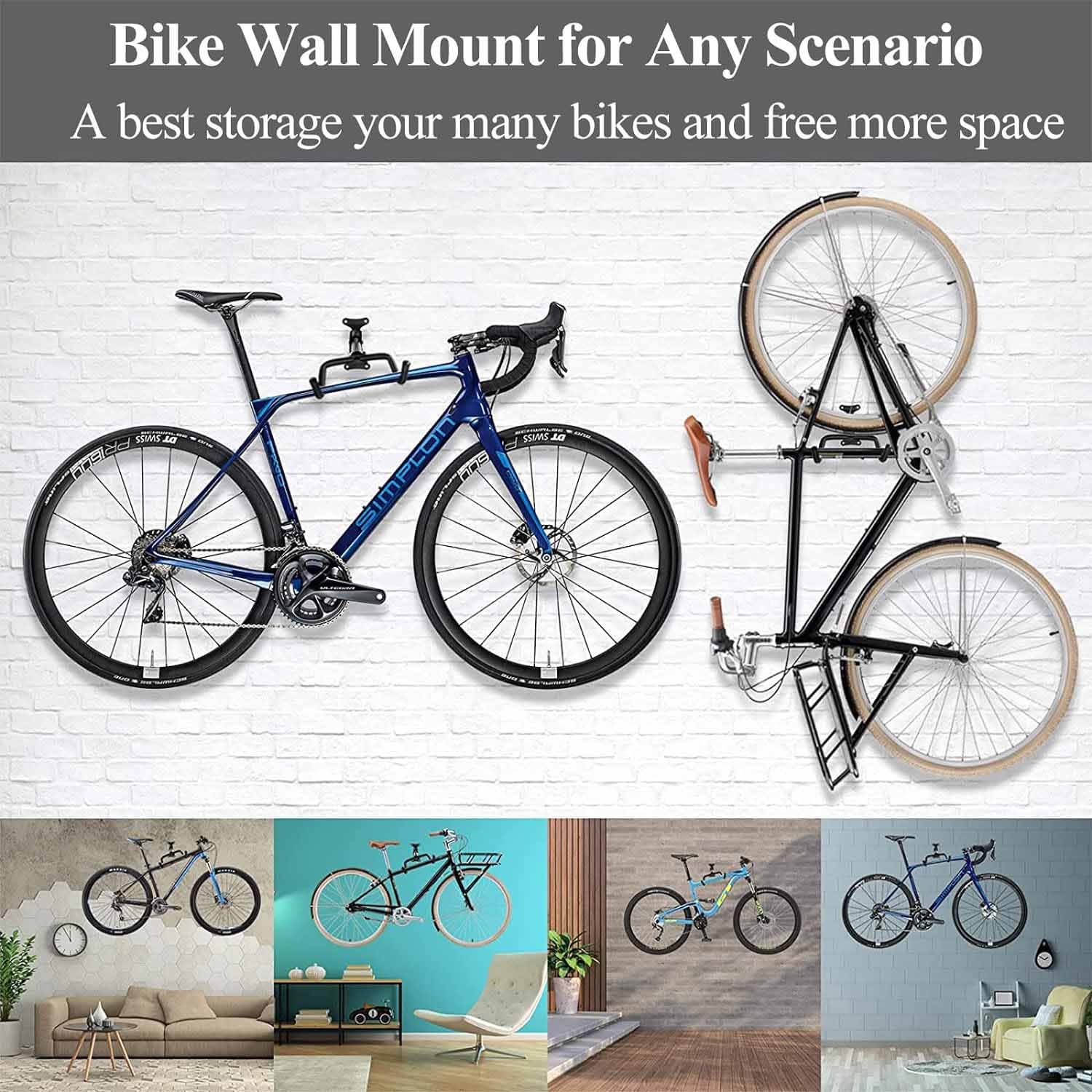 Bicycle Stands & Storage: Black Storage Bicycle Wall Mount Wall Hook Bike Wall Rack Space Saving Bike Storage Bracket