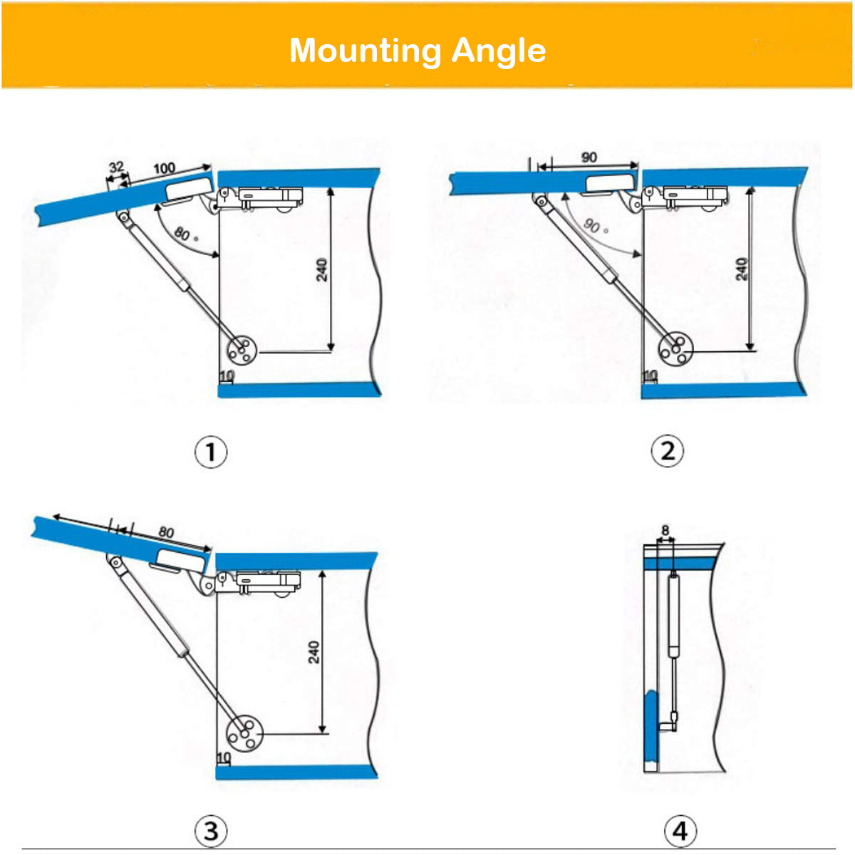 Door Hardware: 2 Pcs 100N Cabinet Door Hydraulic Hinge Metal Head Lift Support Soft Close & Buffer Telescopic