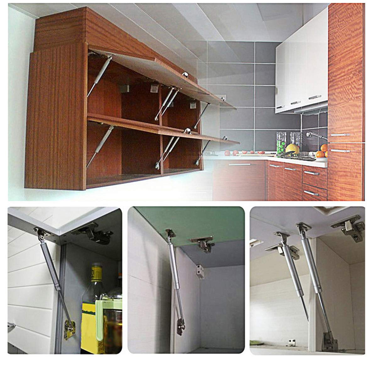 Door Hardware: 2 Pcs 100N Cabinet Door Hydraulic Hinge Metal Head Lift Support Soft Close & Buffer Telescopic