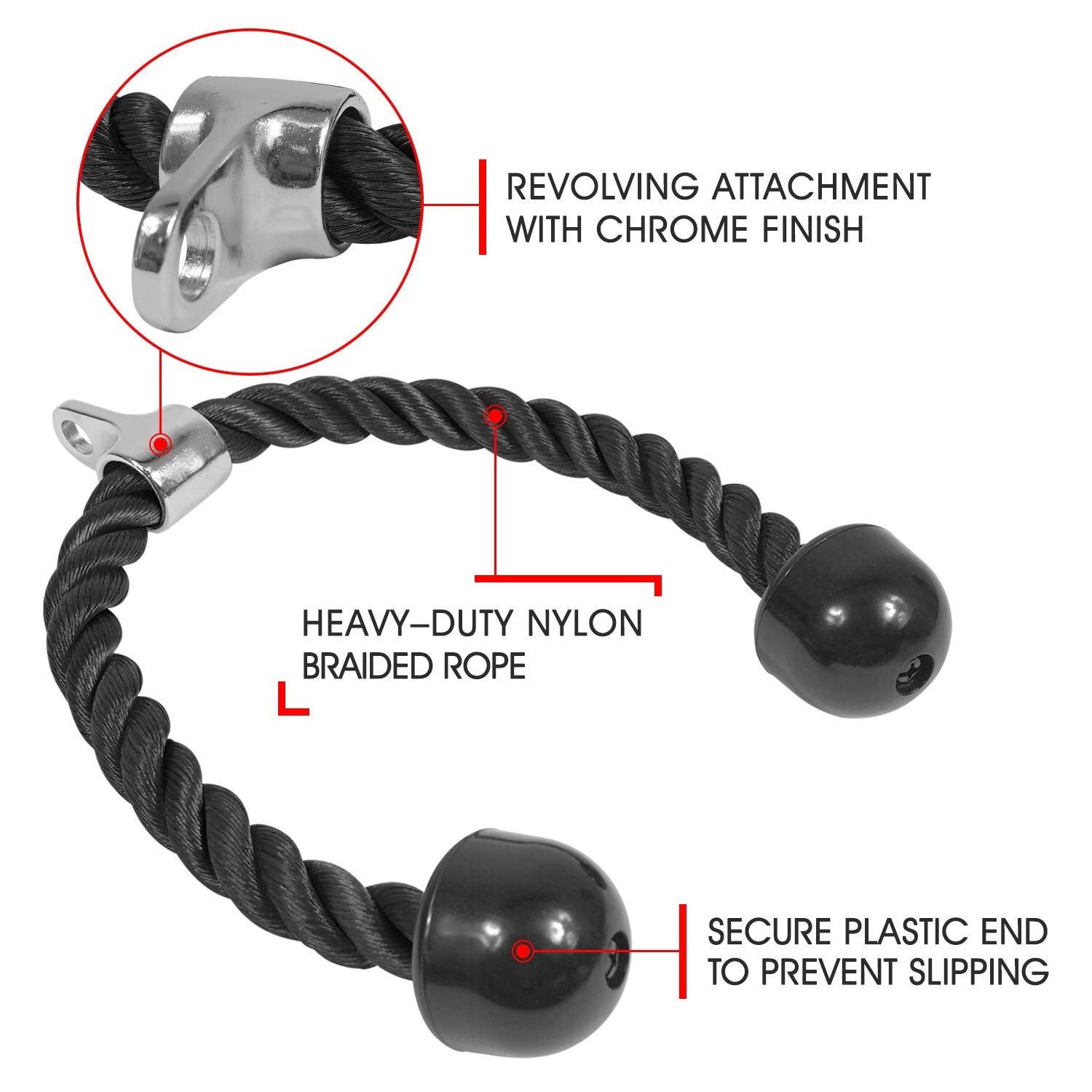 Gym Equipment & Accessories: Tricep Rope Fitness Gym Pulley Pull Down Rope Cable Machine Attachment Pull down Rope