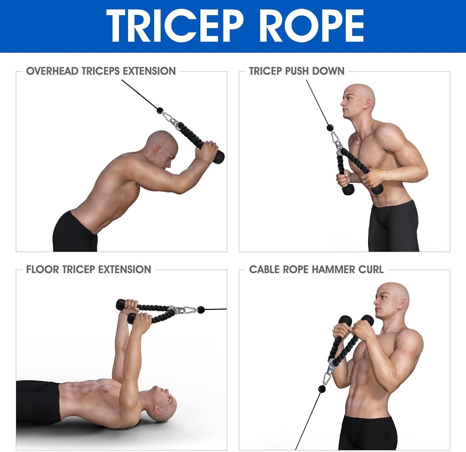 Gym Equipment & Accessories: Tricep Rope Fitness Gym Pulley Pull Down Rope Cable Machine Attachment Pull down Rope