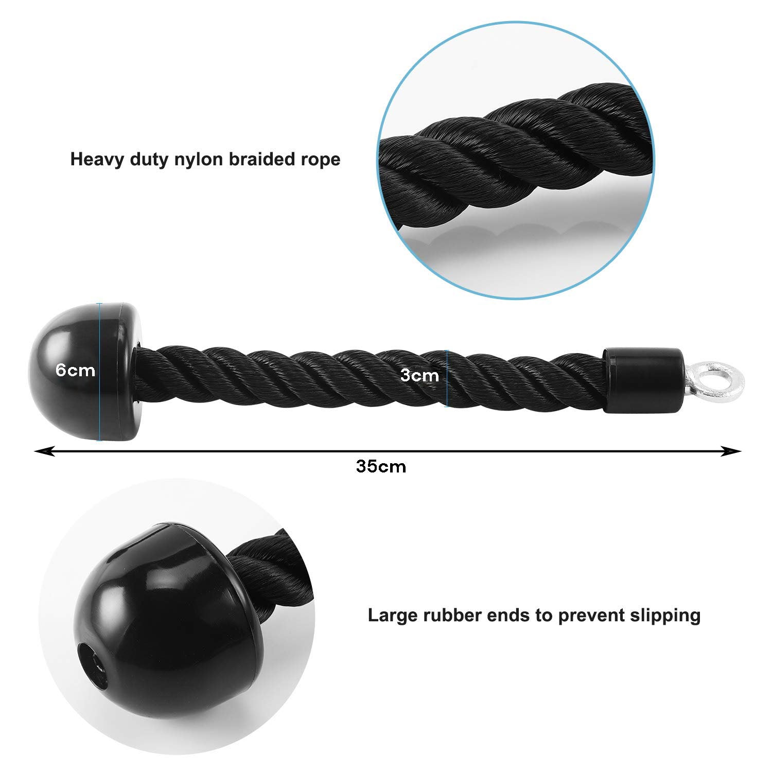 Gym Equipment & Accessories: Single Grip Tricep PullDown Rope Cable Attachment Pull Down Rope Tricep Rope Pully