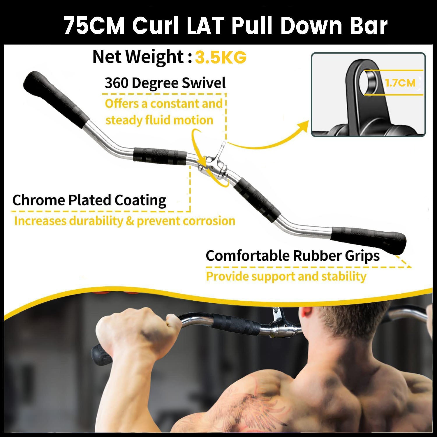 Gym Equipment & Accessories: 75cm Tricep Press Pulldown Bar Cable Machine Revolving LAT Pull down Bar Rotating Curl Bar