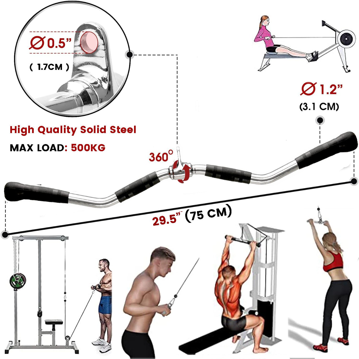Gym Equipment & Accessories: 75cm Tricep Press Pulldown Bar Cable Machine Revolving LAT Pull down Bar Rotating Curl Bar