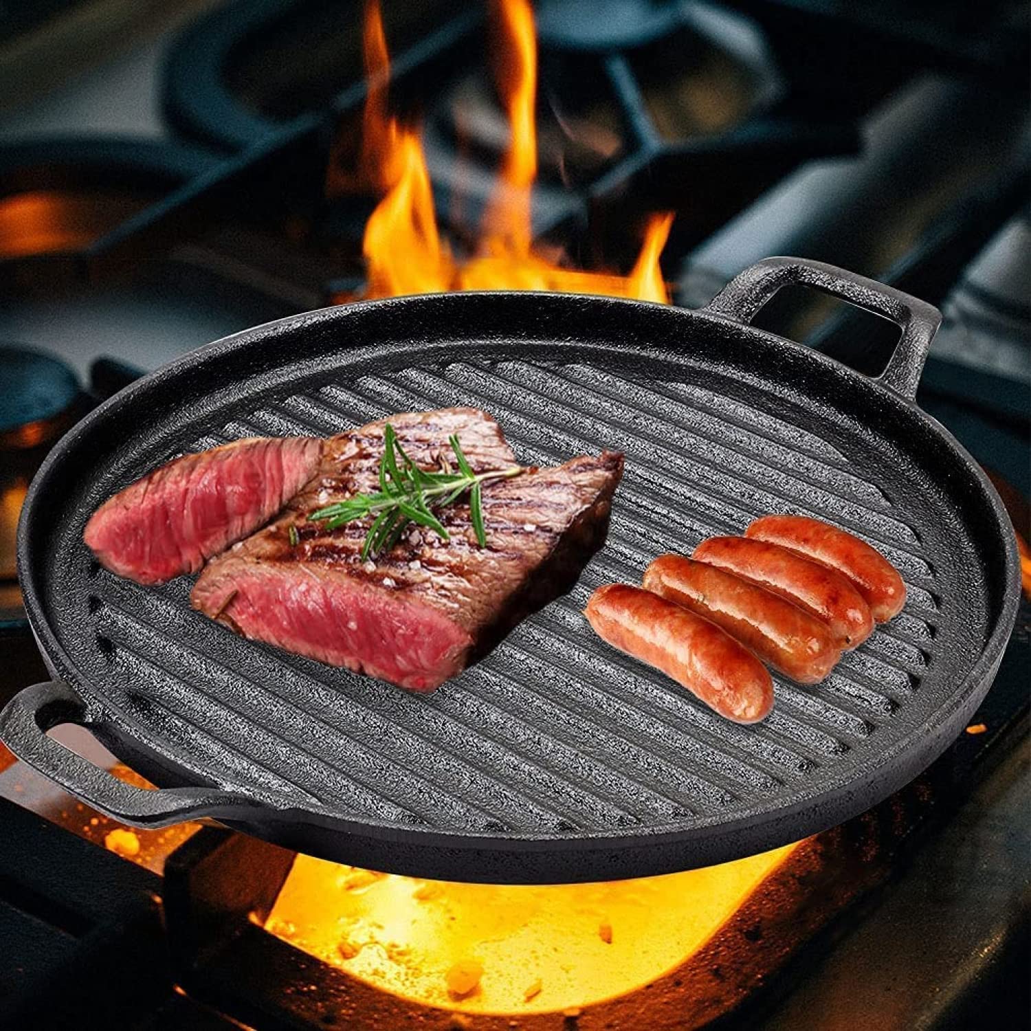 BBQ Tools: 30cm Round Cast Iron Griddle Plate, BBQ Pan Cooking Griddle Grill for StoveF, Oven