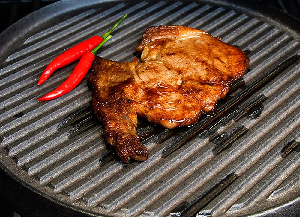 BBQ Tools: 30cm Round Cast Iron Griddle Plate, BBQ Pan Cooking Griddle Grill for StoveF, Oven