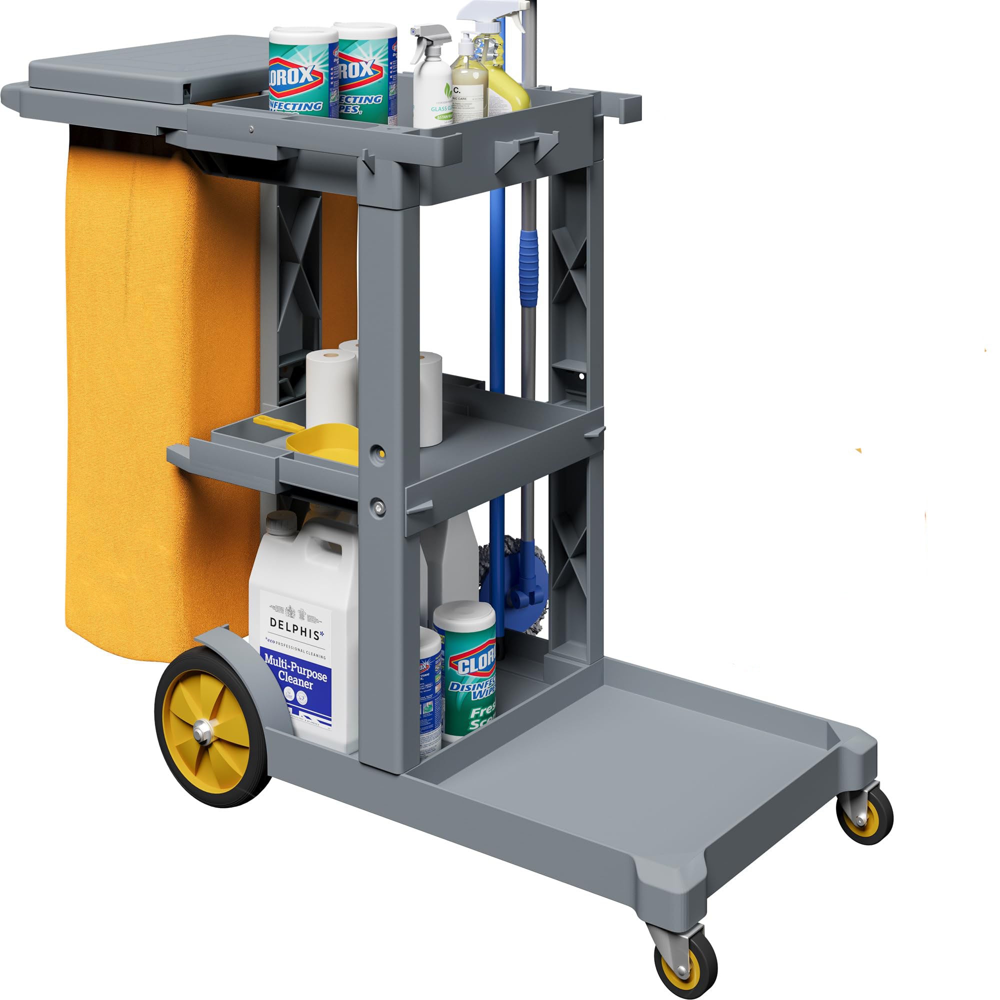 Kitchen & Dining Trolleys: Commercial Hotel Restaurant Cleaning Cart 3-Shelf Commercial Janitorial Cart Housekeeping Cart
