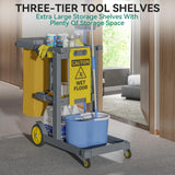 Kitchen & Dining Trolleys: Commercial Hotel Restaurant Cleaning Cart 3-Shelf Commercial Janitorial Cart Housekeeping Cart