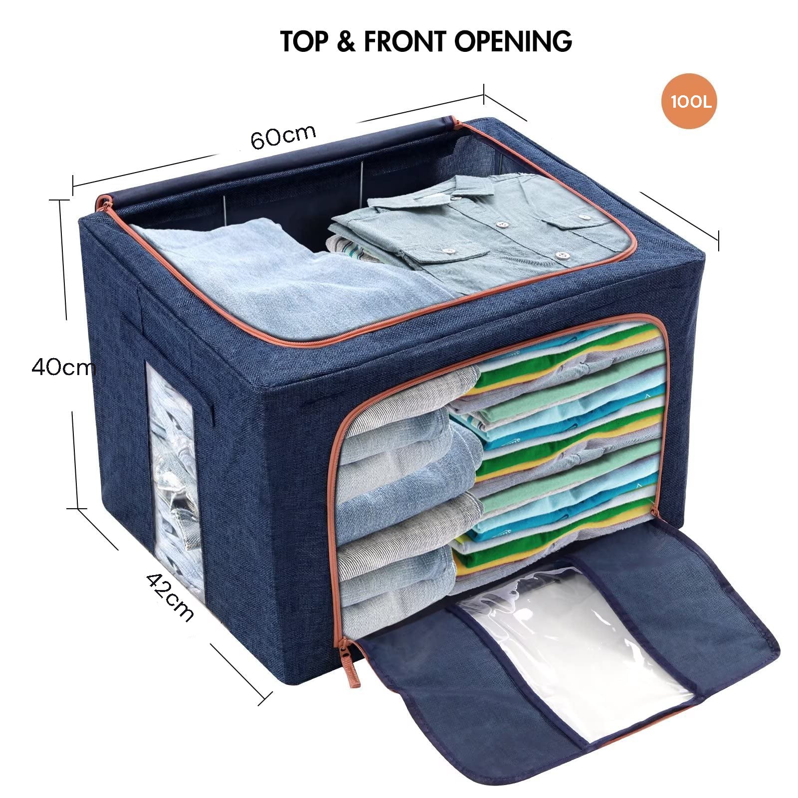 Clothing & Wardrobe Storage: 100L Cloth Storage Box Closet Organizer Storage Bags Clothes Storage Bags Wardrobe Organizer Idea Grey Blue