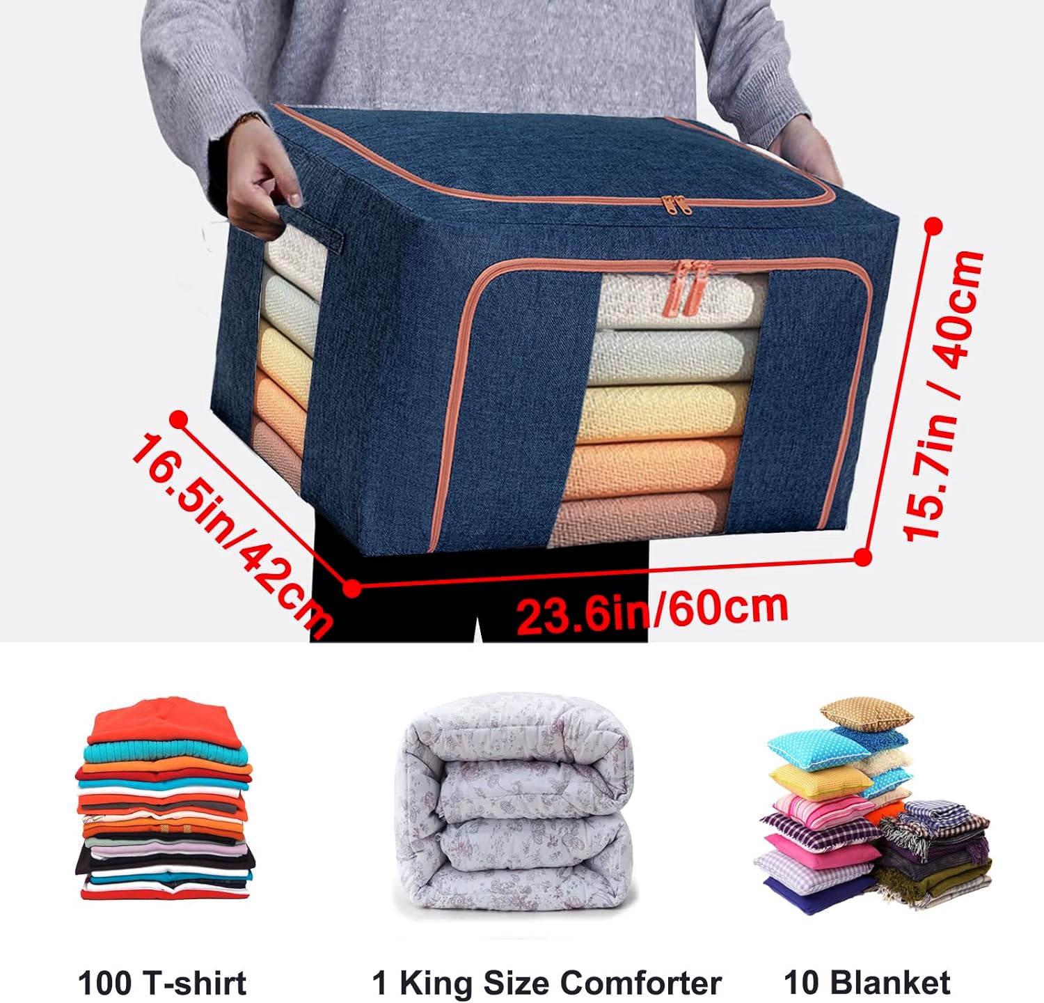 Clothing & Wardrobe Storage: 100L Cloth Storage Box Closet Organizer Storage Bags Clothes Storage Bags Wardrobe Organizer Idea Grey Blue