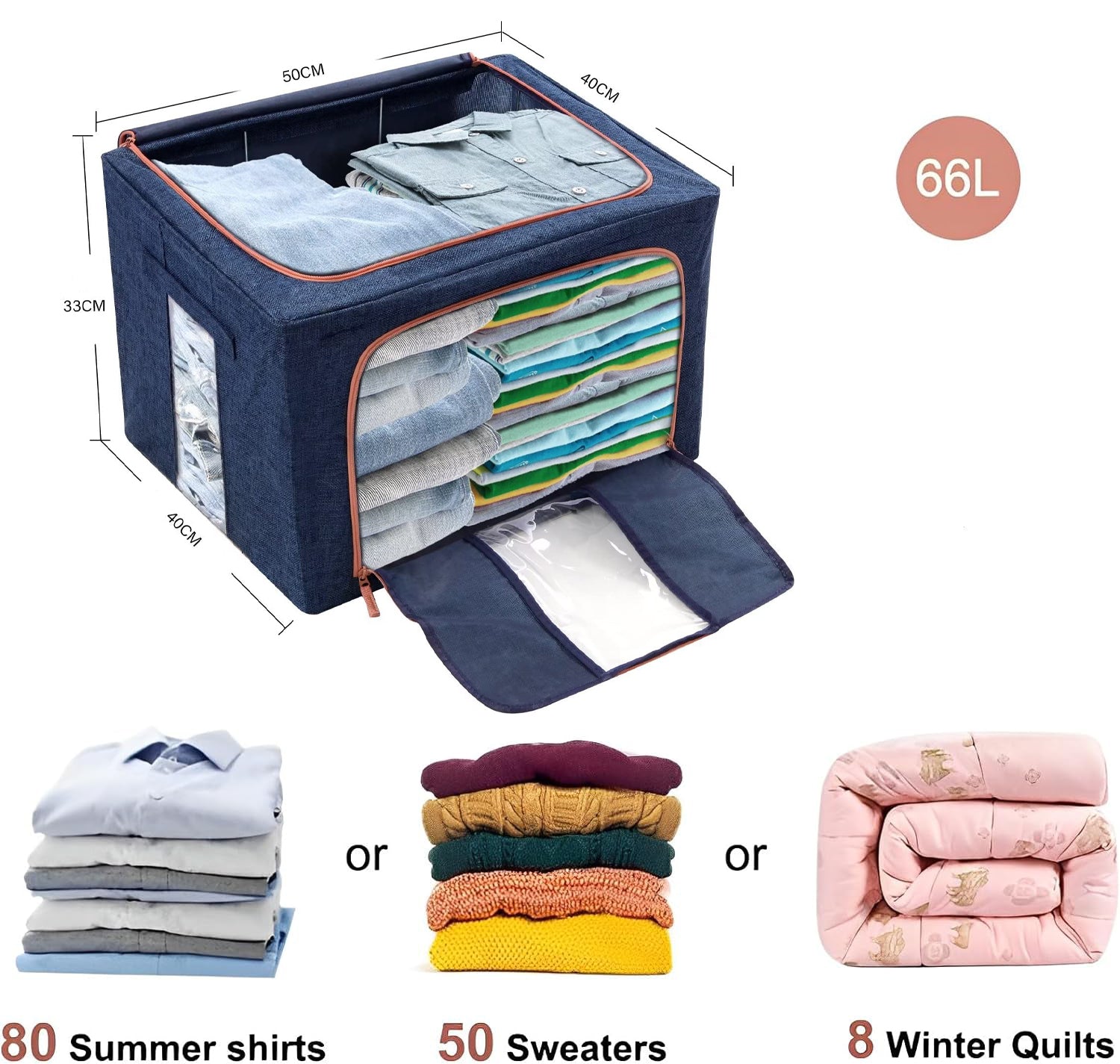 Clothing & Wardrobe Storage: 66L Cloth Storage Box Closet Organizer Storage Bags Clothes Storage Bags Wardrobe Organizer Idea Grey Blue