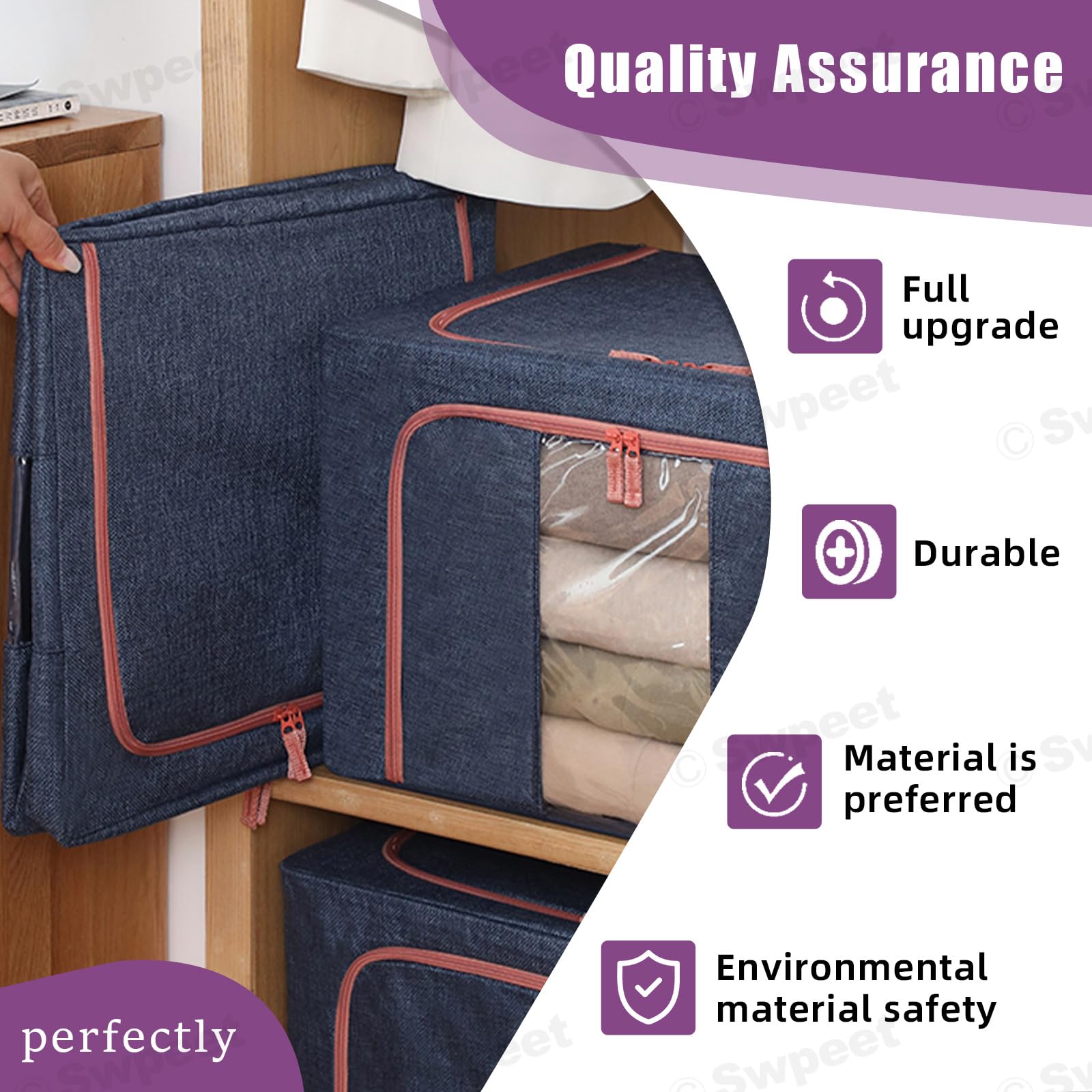 Clothing & Wardrobe Storage: 66L Cloth Storage Box Closet Organizer Storage Bags Clothes Storage Bags Wardrobe Organizer Idea Grey Blue