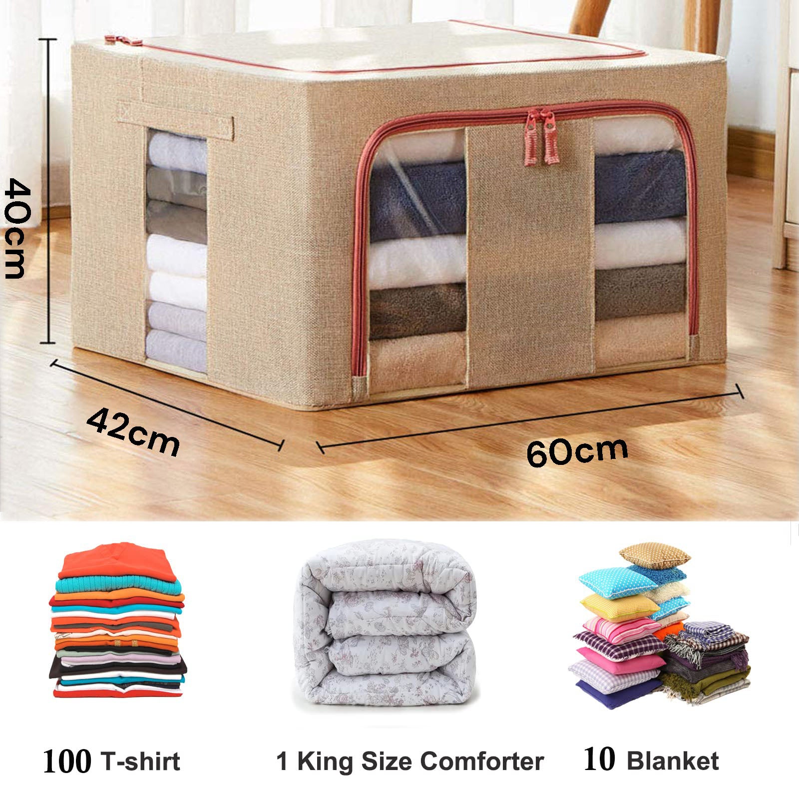 Clothing & Wardrobe Storage: 100L Cloth Storage Box Closet Organizer Storage Bags Clothes Storage Bags Wardrobe Organizer Idea CREAM