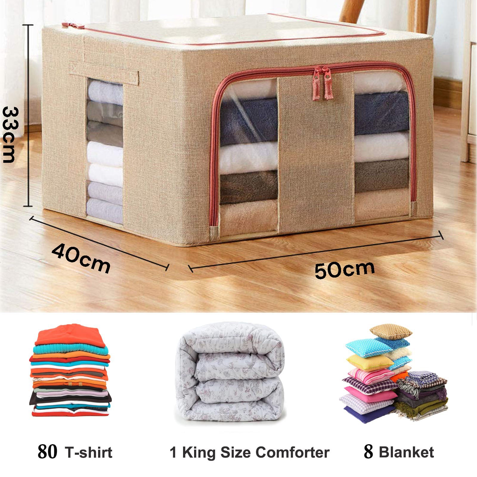 Clothing & Wardrobe Storage: 66L Cloth Storage Box Closet Organizer Storage Bags Clothes Storage Bags Wardrobe Organizer Idea CREAM