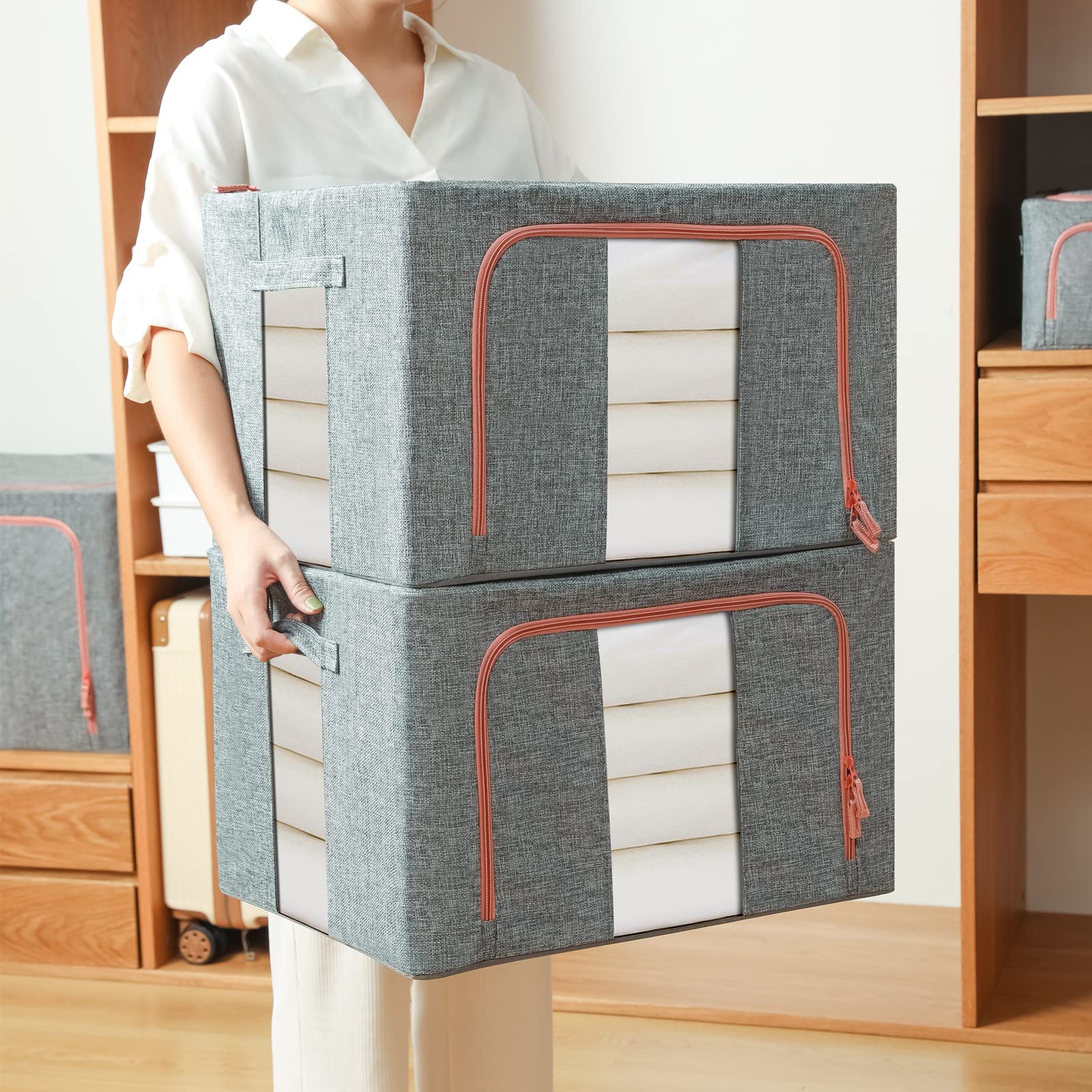 Clothing & Wardrobe Storage: 100L Cloth Storage Box Closet Organizer Storage Bags Clothes Storage Bags Wardrobe Organizer Idea Grey