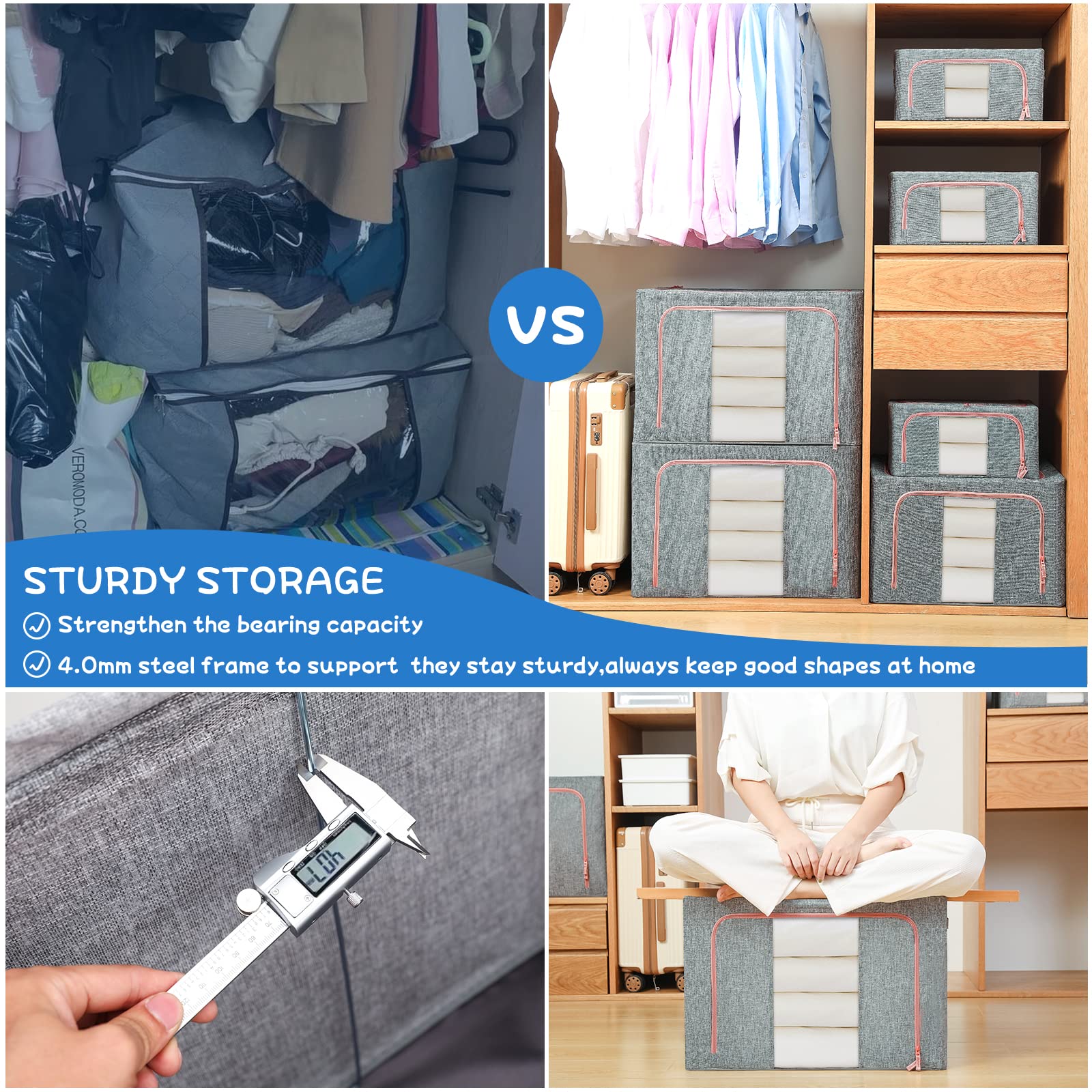 Clothing & Wardrobe Storage: 24L Cloth Storage Box Closet Organizer Storage Bags Clothes Storage Bags Wardrobe Organizer Idea Grey