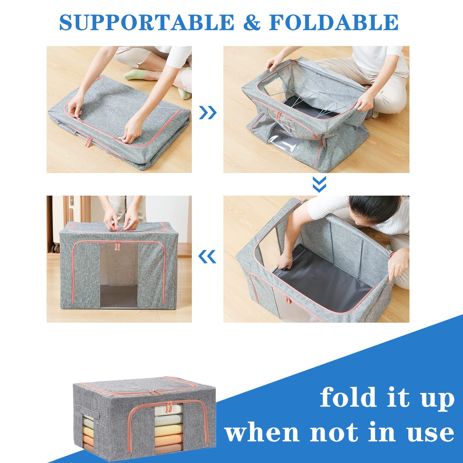 Clothing & Wardrobe Storage: 24L Cloth Storage Box Closet Organizer Storage Bags Clothes Storage Bags Wardrobe Organizer Idea Grey