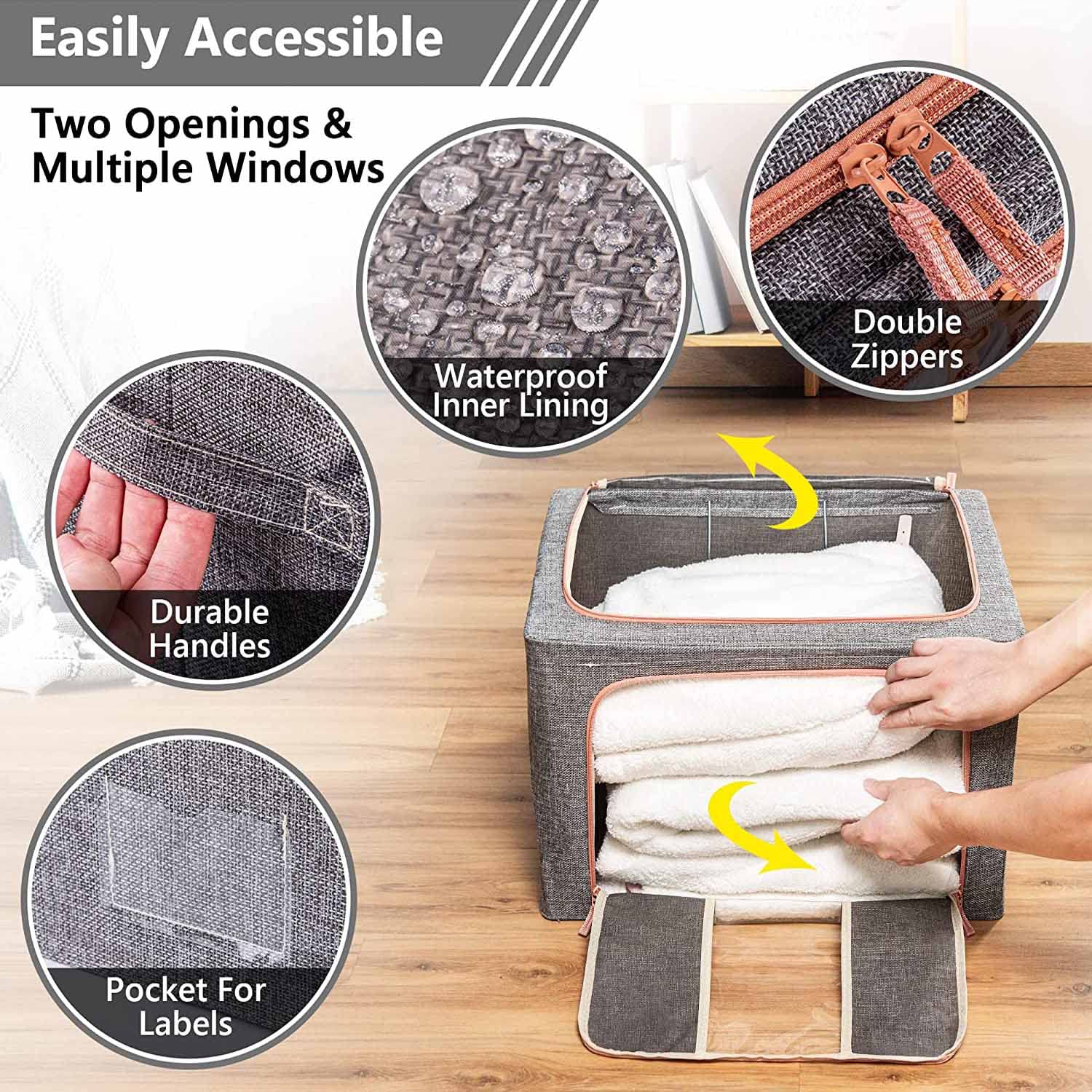 Clothing & Wardrobe Storage: 66L Cloth Storage Box Closet Organizer Storage Bags Clothes Storage Bags Wardrobe Organizer Idea Grey