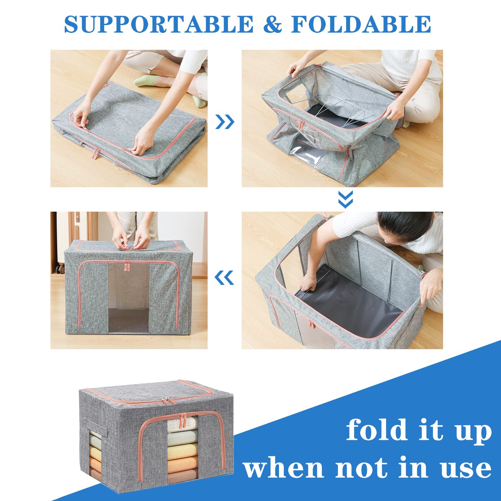 Clothing & Wardrobe Storage: 66L Cloth Storage Box Closet Organizer Storage Bags Clothes Storage Bags Wardrobe Organizer Idea Grey