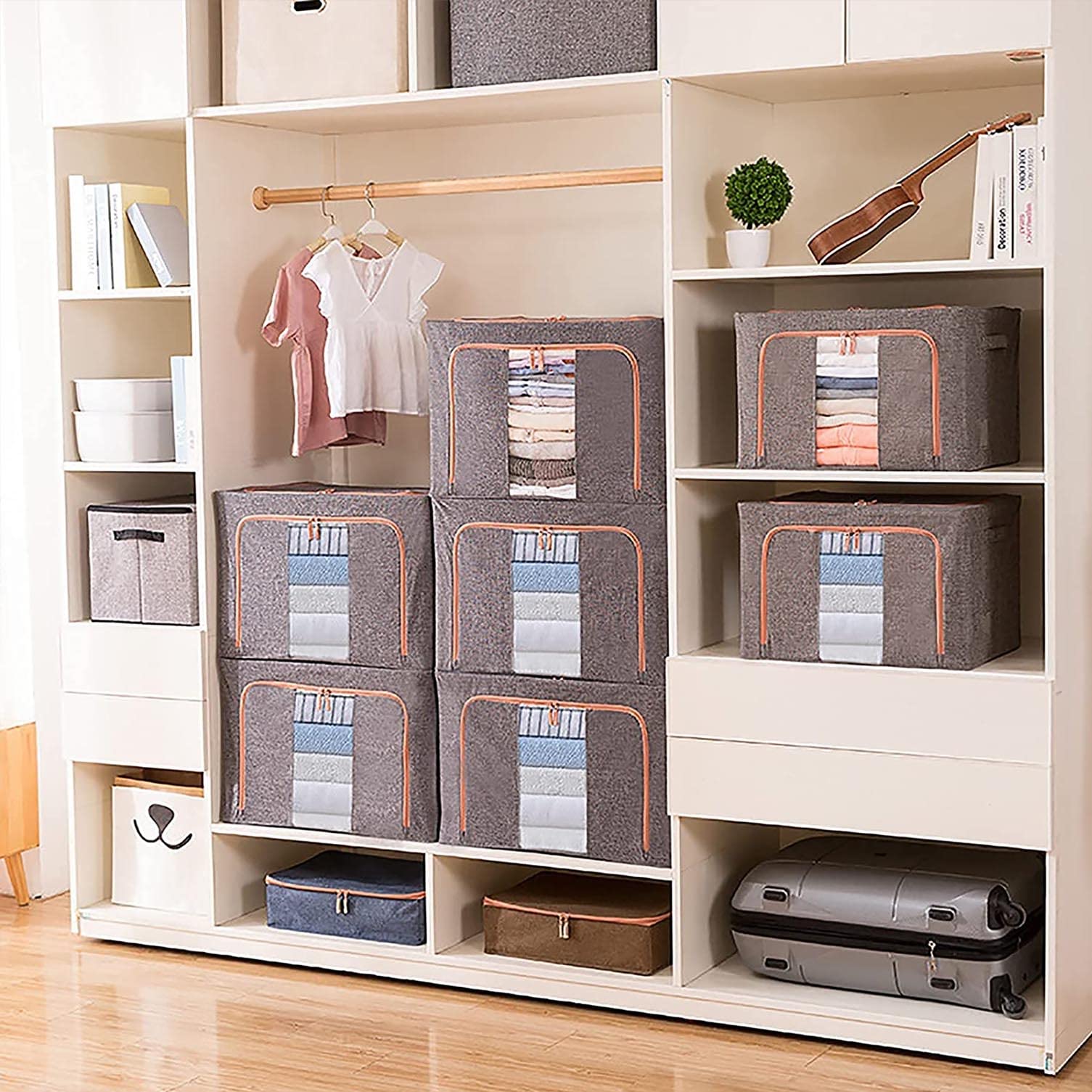 Clothing & Wardrobe Storage: 66L Cloth Storage Box Closet Organizer Storage Bags Clothes Storage Bags Wardrobe Organizer Idea Grey