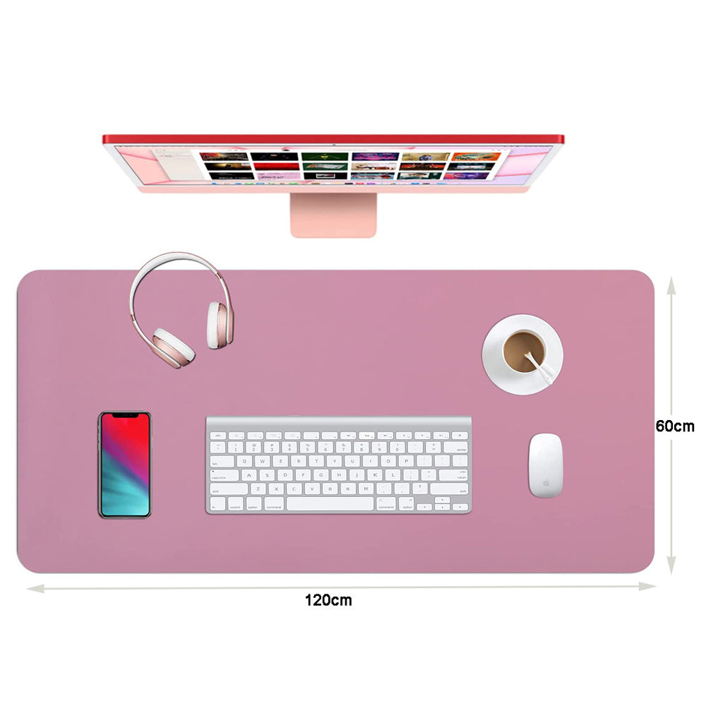 Desks: Pink 120cm*60cm Dual Side Office Desk Pad Waterproof PU Leather Computer Mouse Pad
