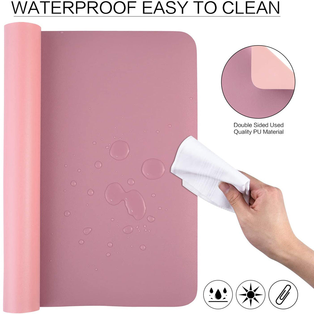 Desks: Pink 120cm*60cm Dual Side Office Desk Pad Waterproof PU Leather Computer Mouse Pad