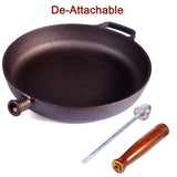 Skillets & Frying Pans: Pre-Seasoned 29cm Cast Iron Fry Pan Cookware Heat-Resistant Wooden Handle