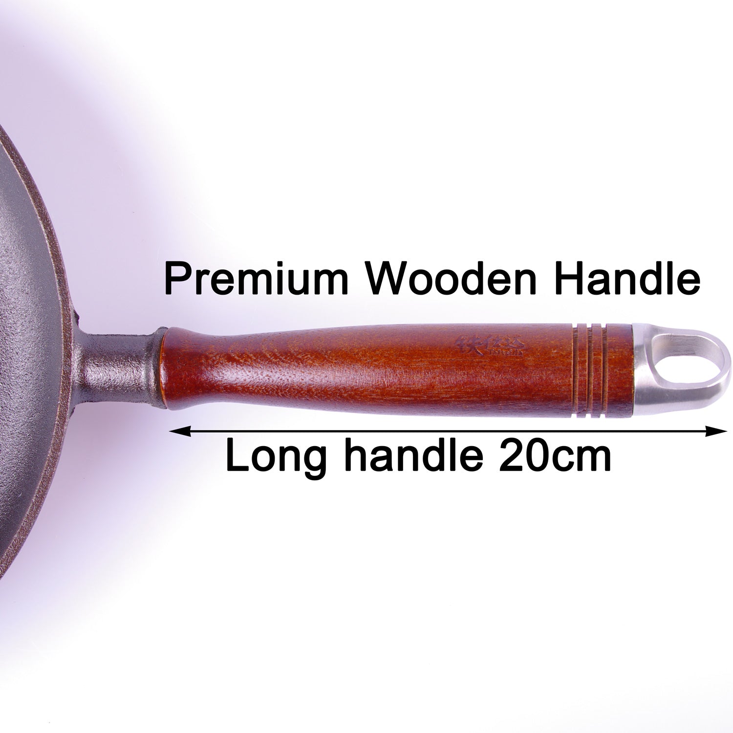 Skillets & Frying Pans: Pre-Seasoned 29cm Cast Iron Fry Pan Cookware Heat-Resistant Wooden Handle